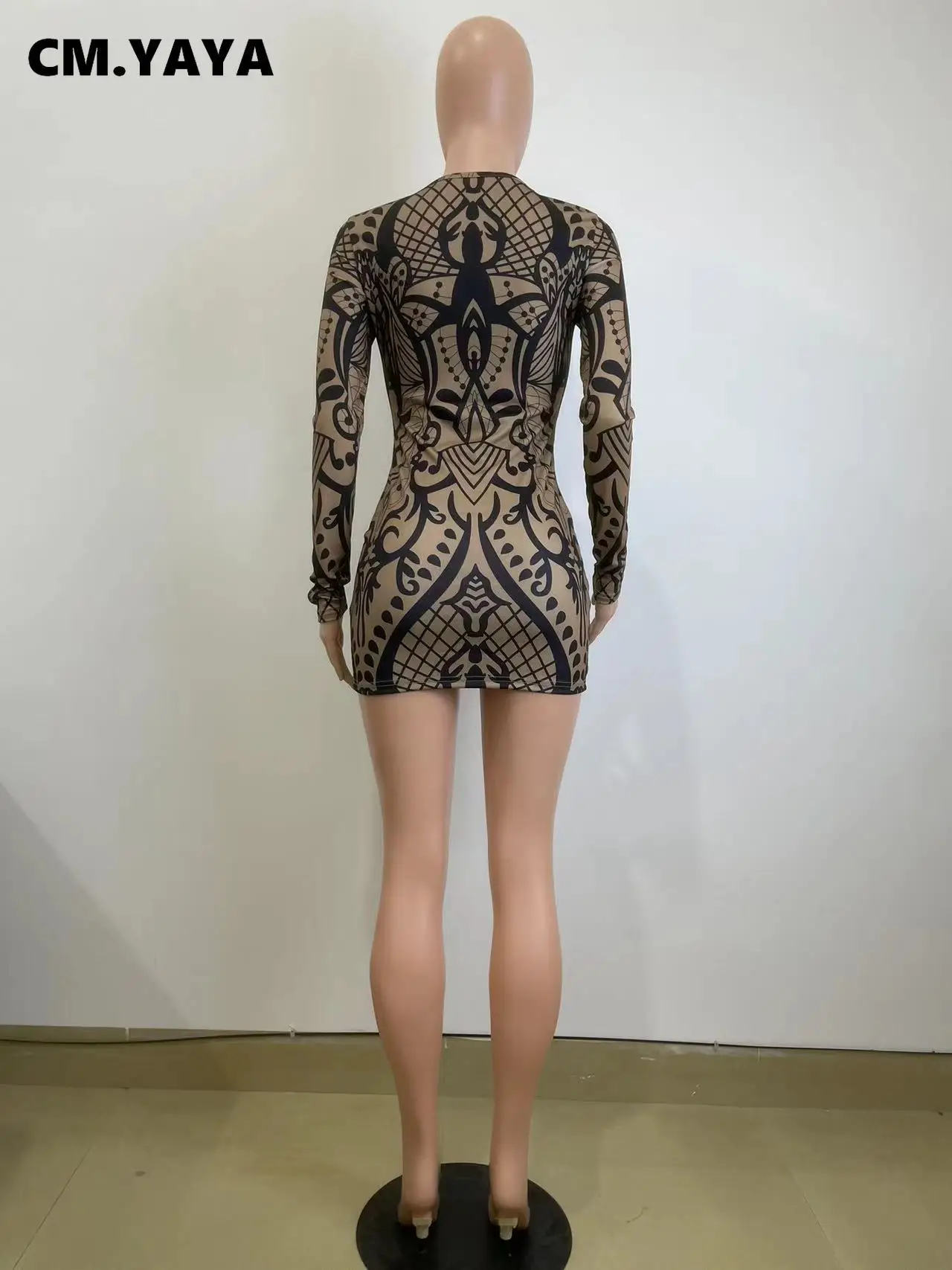 CM.YAYA Fashion Women Print V-neck Bodycon Mini Midi Dress 2024 Fall Birthday Sexy Long Seeve Night Club Party Evening Dresses CM.YAYA Fashion Women Print V-neck Bodycon Mini Midi Dress 2024 Fall Birthday Sexy Long Seeve Night Club Party Evening Dresses