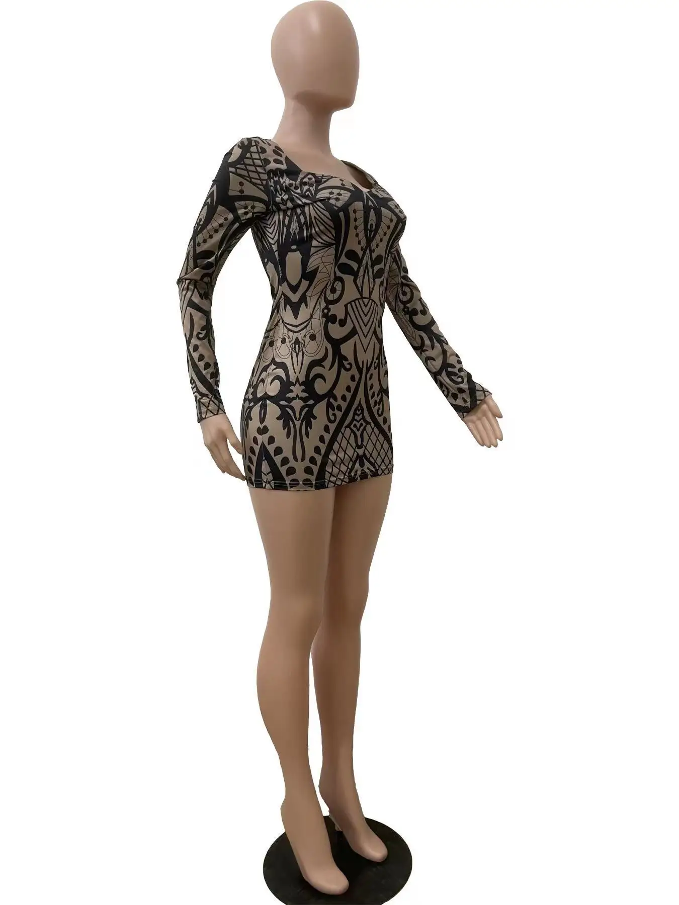 CM.YAYA Fashion Women Print V-neck Bodycon Mini Midi Dress 2024 Fall Birthday Sexy Long Seeve Night Club Party Evening Dresses