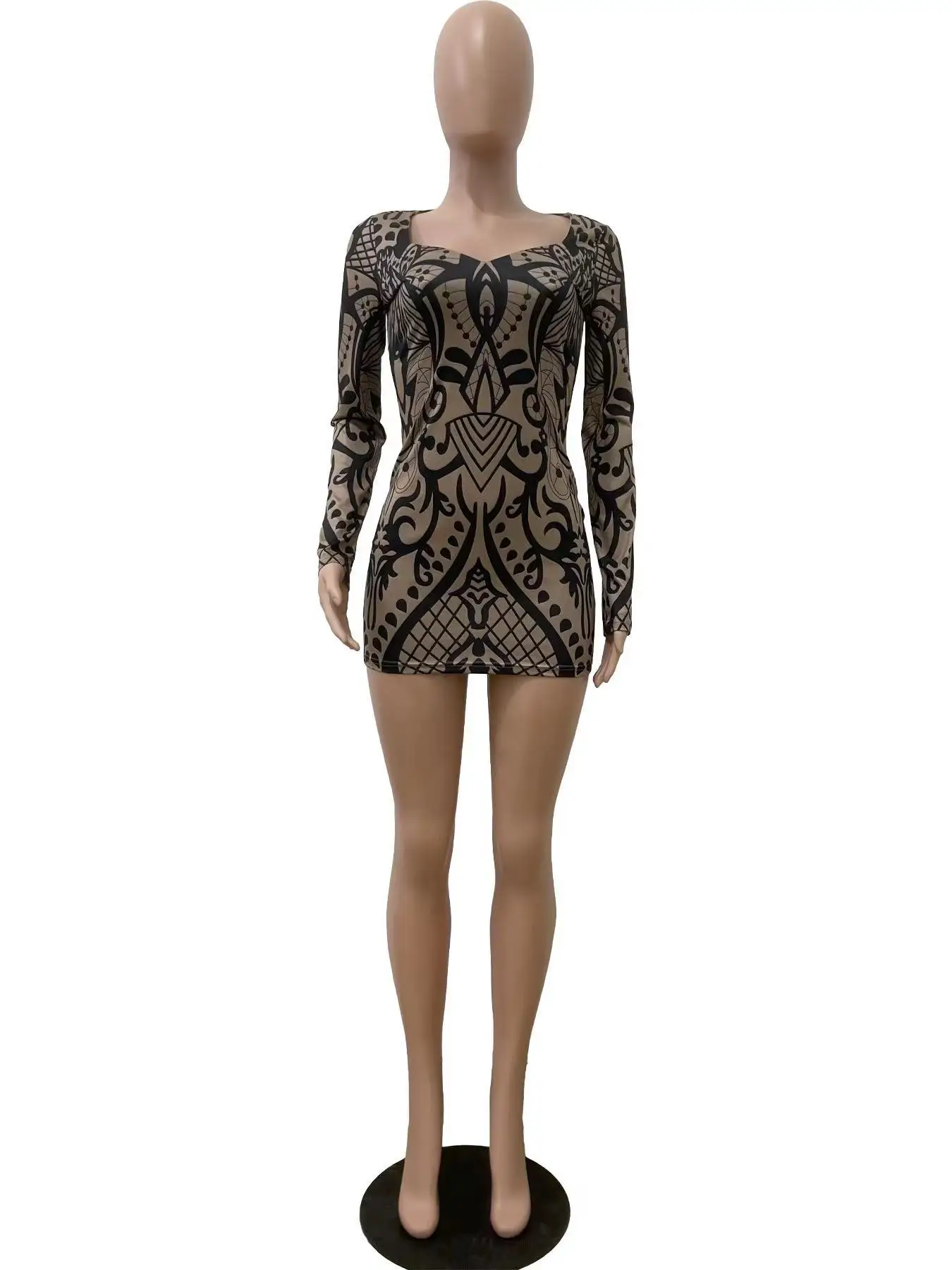 CM.YAYA Fashion Women Print V-neck Bodycon Mini Midi Dress 2024 Fall Birthday Sexy Long Seeve Night Club Party Evening Dresses