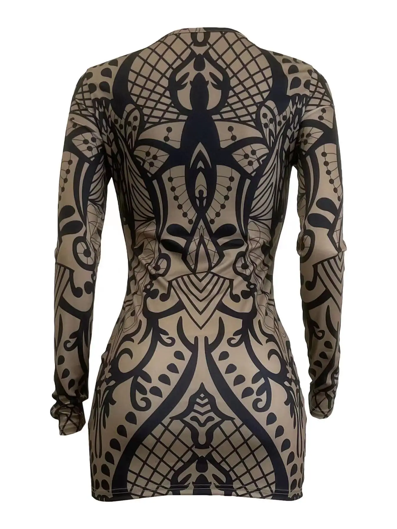 CM.YAYA Fashion Women Print V-neck Bodycon Mini Midi Dress 2024 Fall Birthday Sexy Long Seeve Night Club Party Evening Dresses