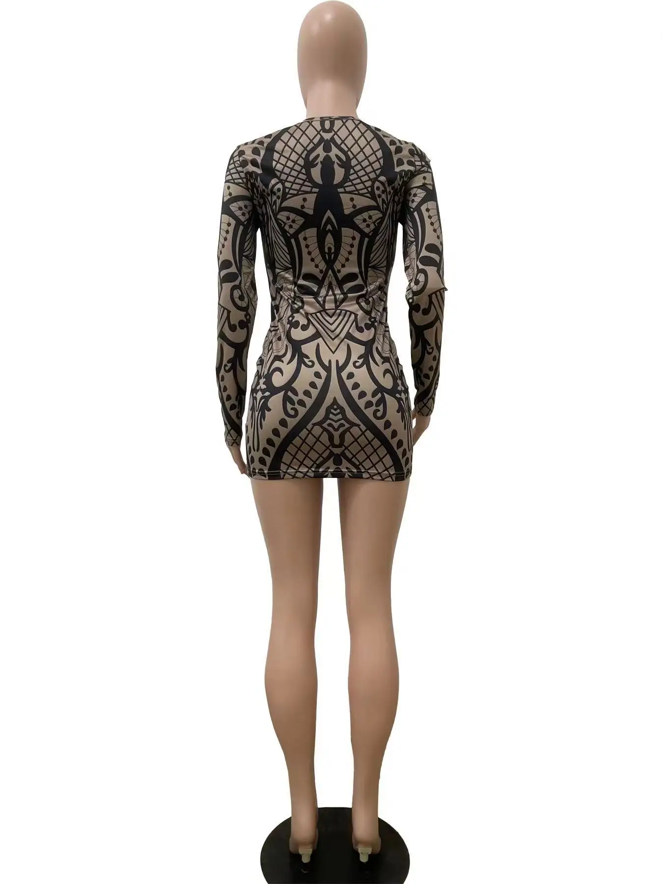 CM.YAYA Fashion Women Print V-neck Bodycon Mini Midi Dress 2024 Fall Birthday Sexy Long Seeve Night Club Party Evening Dresses