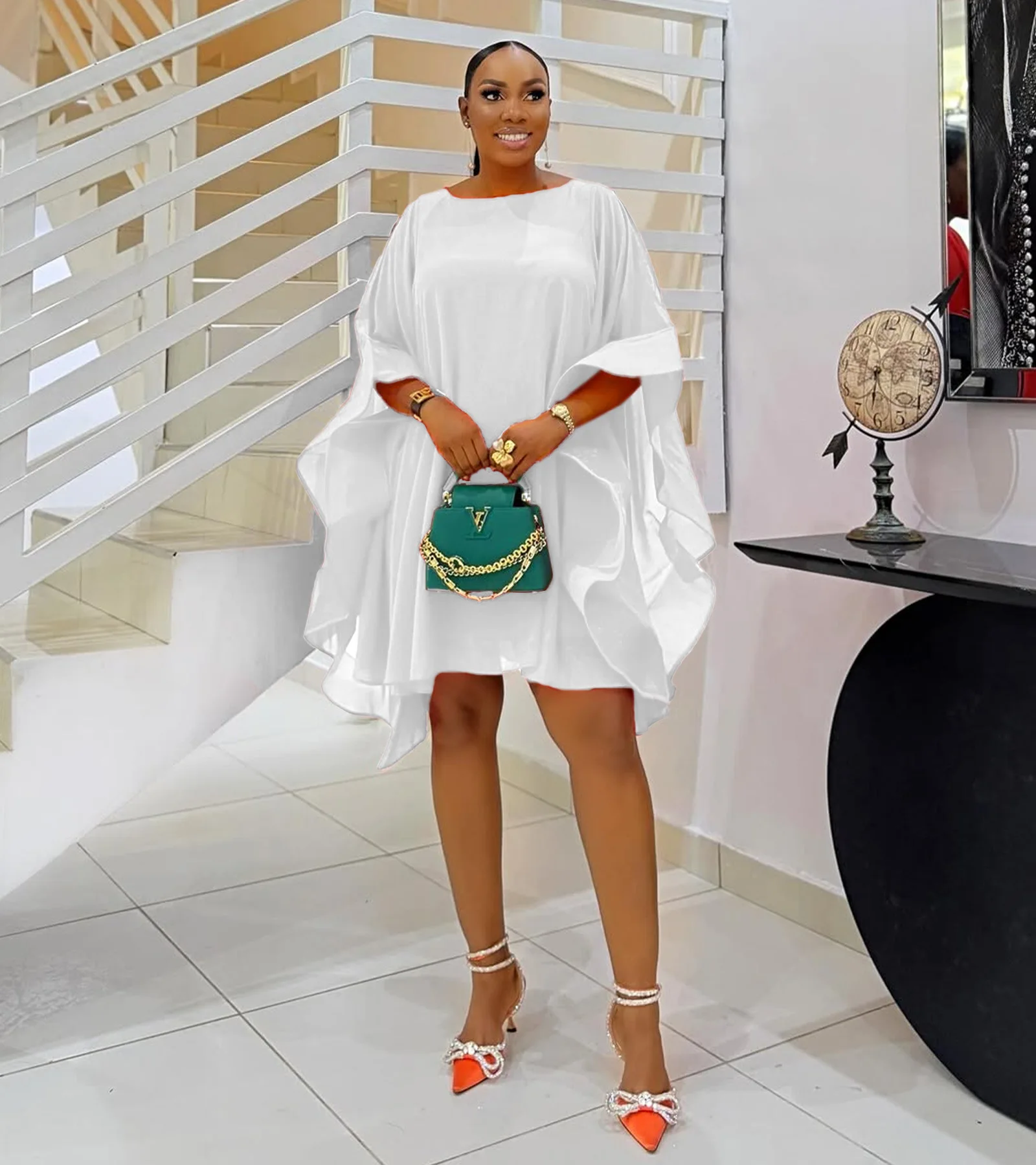 CM.YAYA Women Cloak Sleeve Slim Chiffon Dress 2025 Summer Fashion Chic Birthday Night Club Party Street Vestidos Sexy Dresses