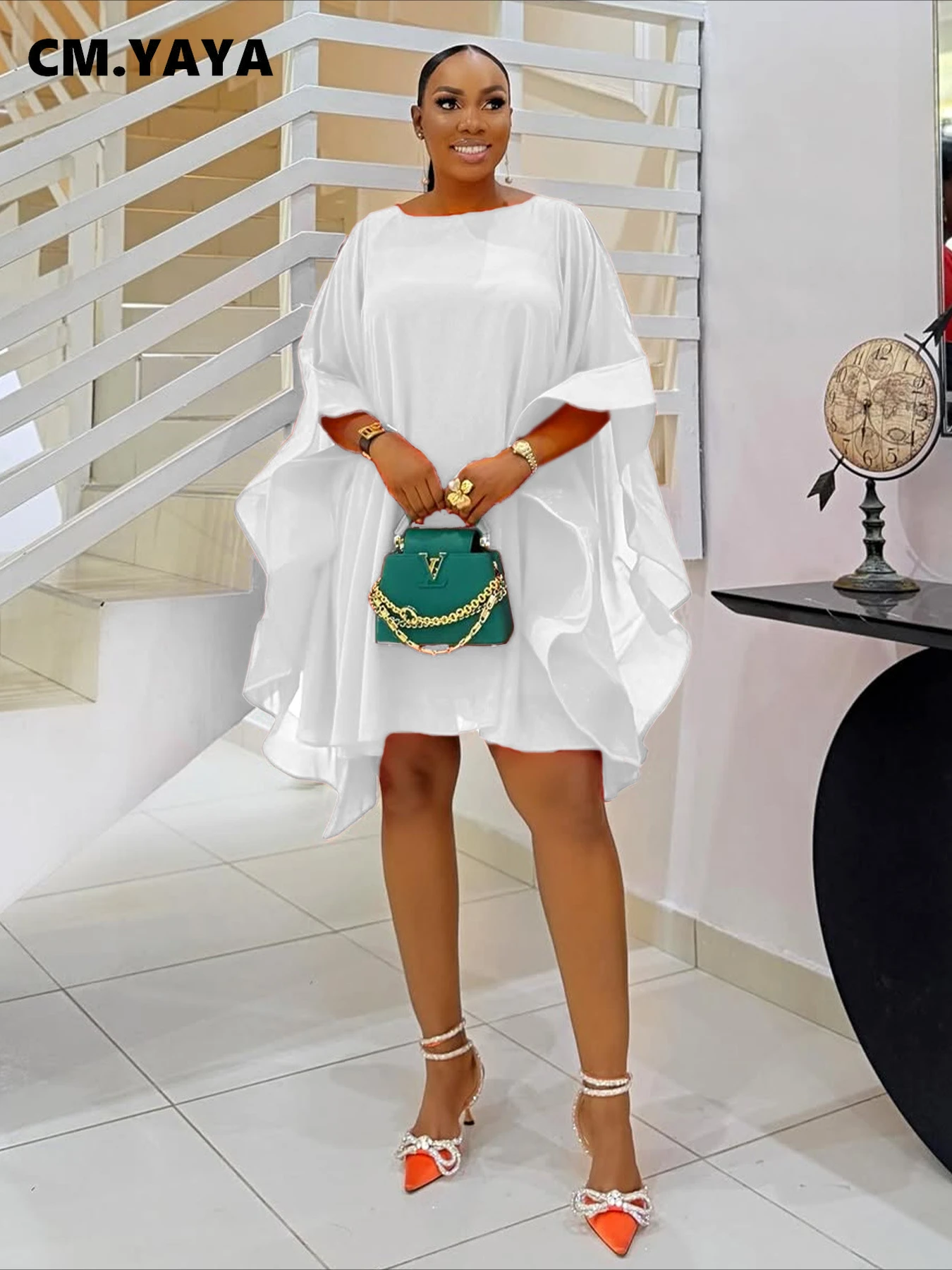 CM.YAYA Women Cloak Sleeve Slim Chiffon Dress 2025 Summer Fashion Chic Birthday Night Club Party Street Vestidos Sexy Dresses