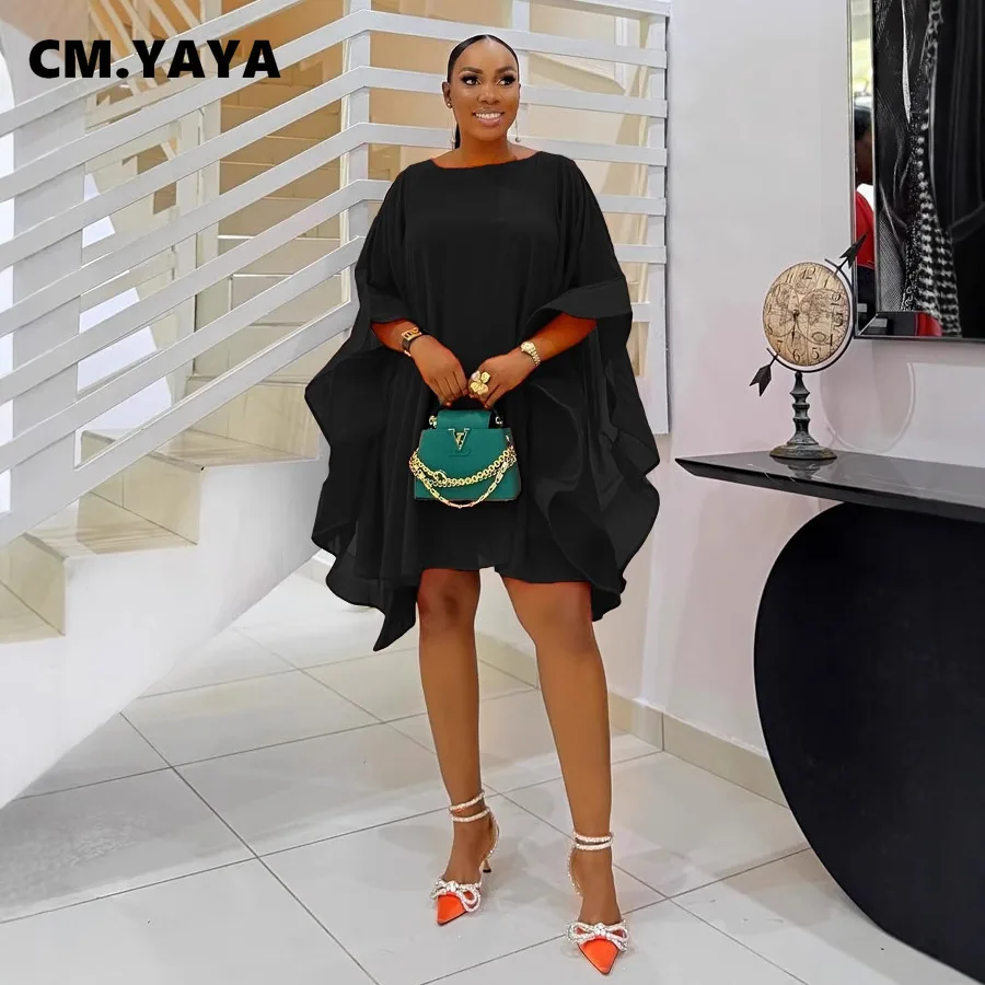 CM.YAYA Women Cloak Sleeve Slim Chiffon Dress 2025 Summer Fashion Chic Birthday Night Club Party Street Vestidos Sexy Dresses