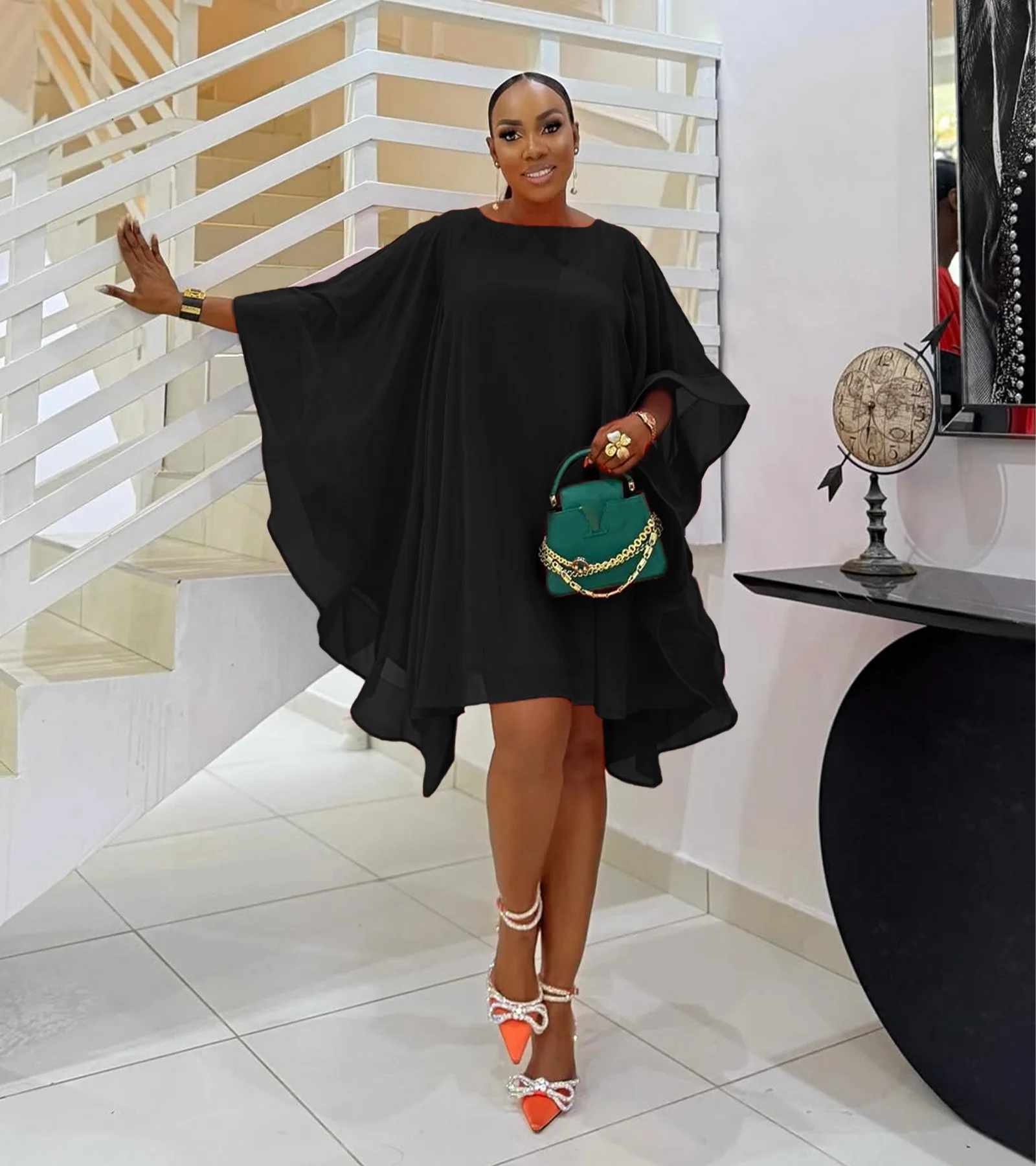 CM.YAYA Women Cloak Sleeve Slim Chiffon Dress 2025 Summer Fashion Chic Birthday Night Club Party Street Vestidos Sexy Dresses