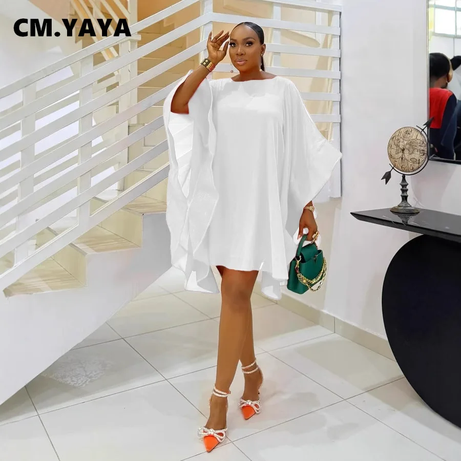 CM.YAYA Women Cloak Sleeve Slim Chiffon Dress 2025 Summer Fashion Chic Birthday Night Club Party Street Vestidos Sexy Dresses