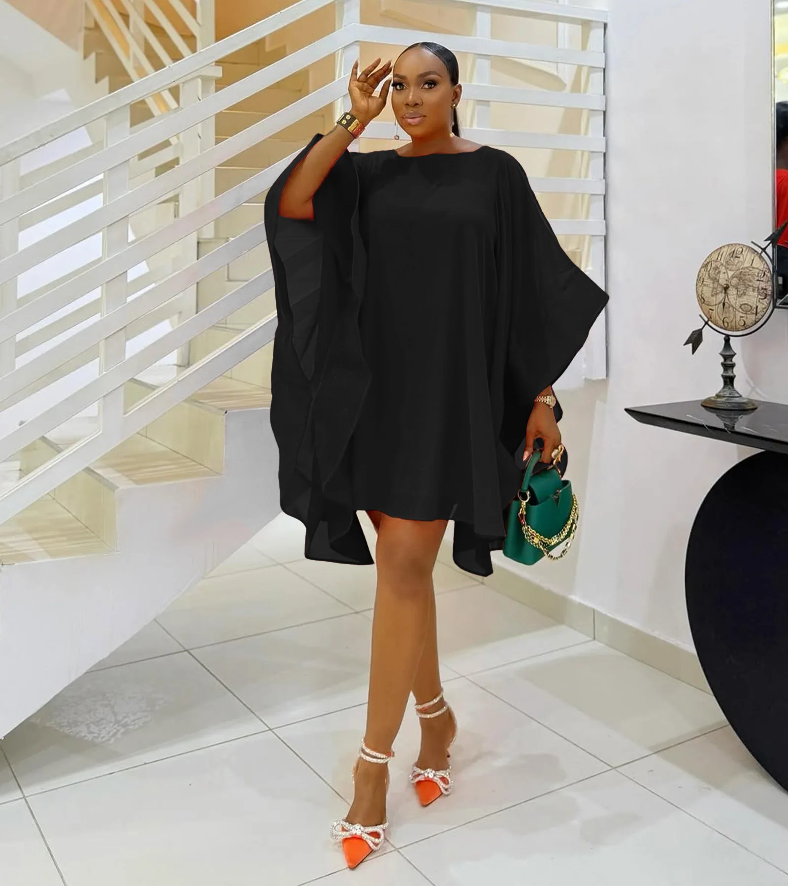 CM.YAYA Women Cloak Sleeve Slim Chiffon Dress 2025 Summer Fashion Chic Birthday Night Club Party Street Vestidos Sexy Dresses