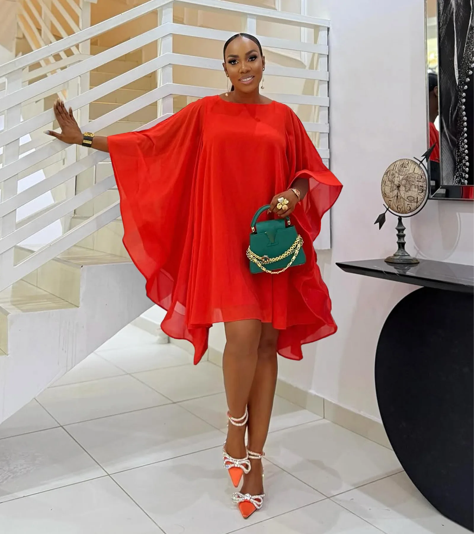 CM.YAYA Women Cloak Sleeve Slim Chiffon Dress 2025 Summer Fashion Chic Birthday Night Club Party Street Vestidos Sexy Dresses