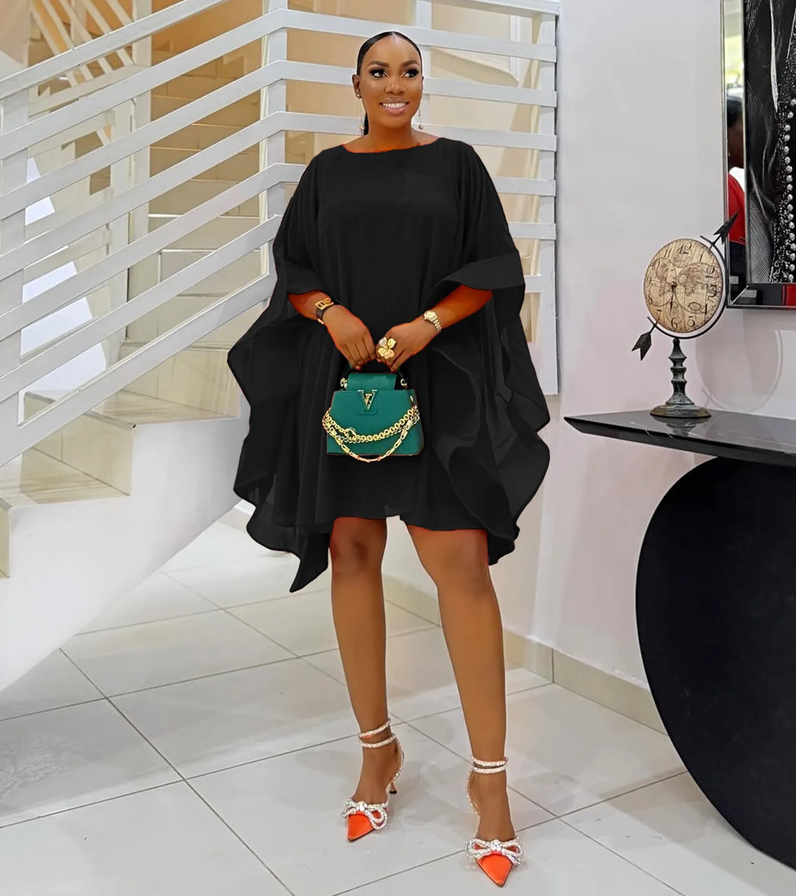 CM.YAYA Women Cloak Sleeve Slim Chiffon Dress 2025 Summer Fashion Chic Birthday Night Club Party Street Vestidos Sexy Dresses