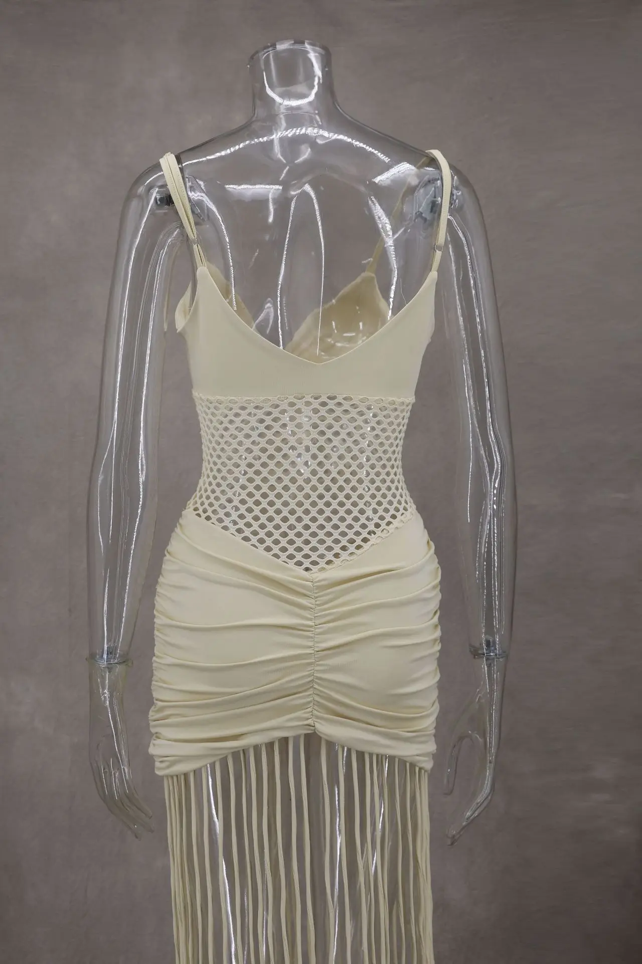 CM.YAYA Women Spaghetti Strap V-neck Sleeveless Tassel Hollow Out Midi Maxi Dress Sexy Birthday Night Party Vestidos Dresses