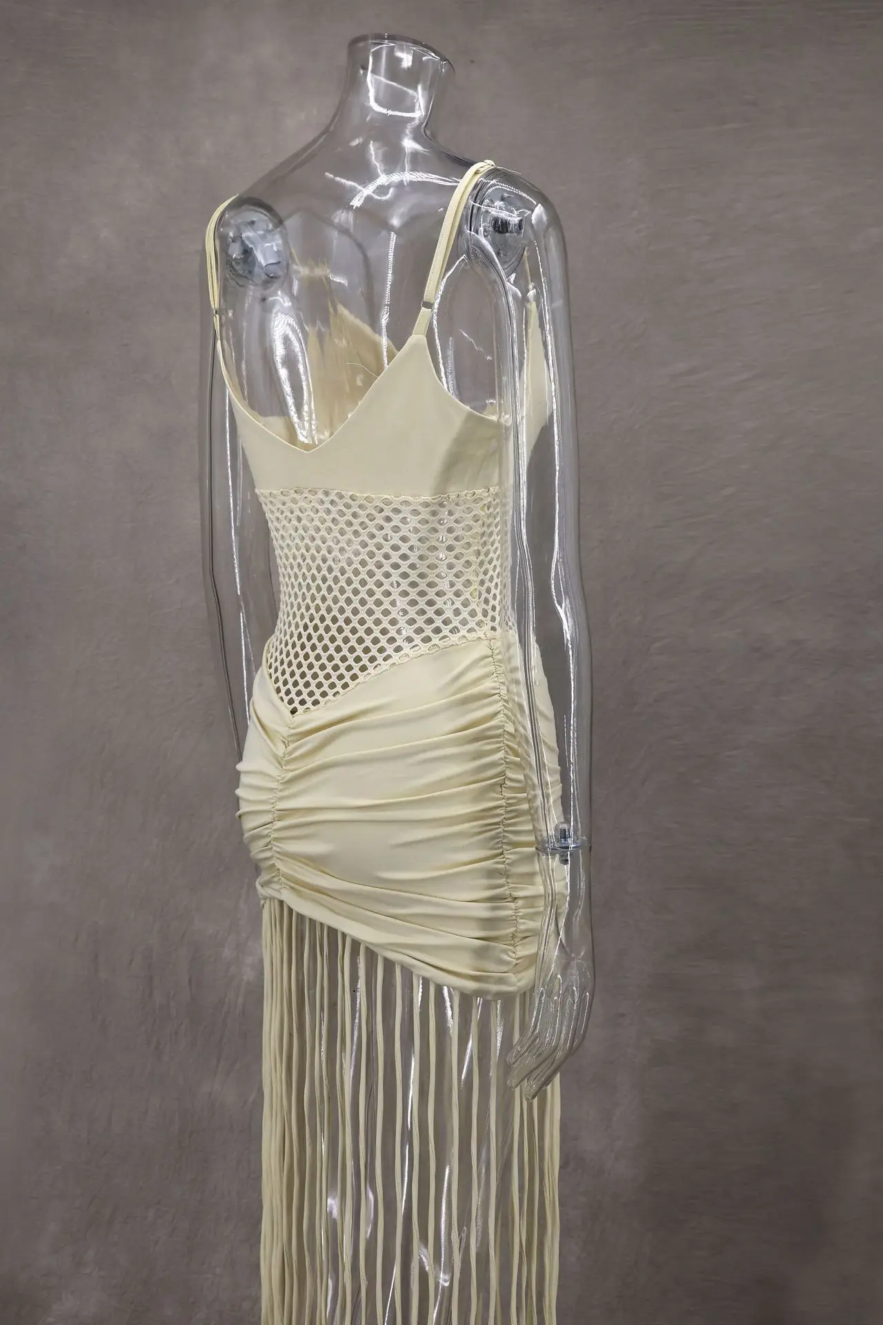 CM.YAYA Women Spaghetti Strap V-neck Sleeveless Tassel Hollow Out Midi Maxi Dress Sexy Birthday Night Party Vestidos Dresses