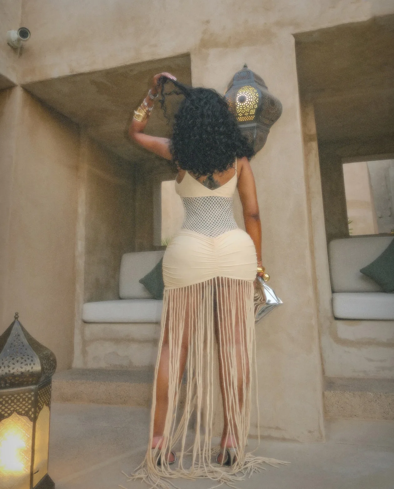 CM.YAYA Women Spaghetti Strap V-neck Sleeveless Tassel Hollow Out Midi Maxi Dress Sexy Birthday Night Party Vestidos Dresses