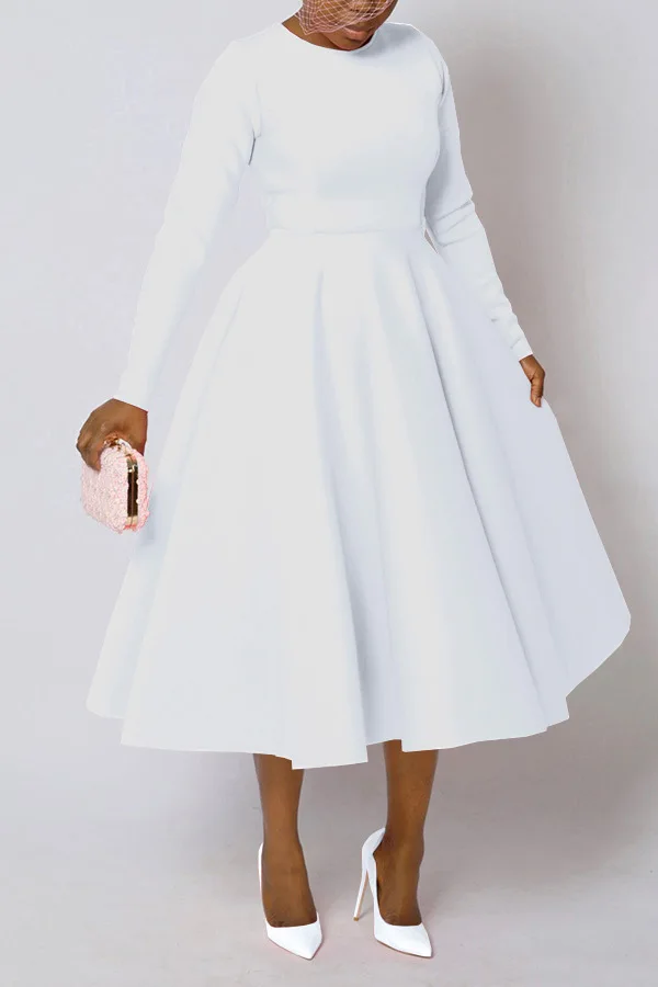 CM.YAYA Women O-neck Long Sleeve Knee Length Dress 2024 Fashion Africa Street Vestidos Sexy Party Evening Chic Big Swing Dresses