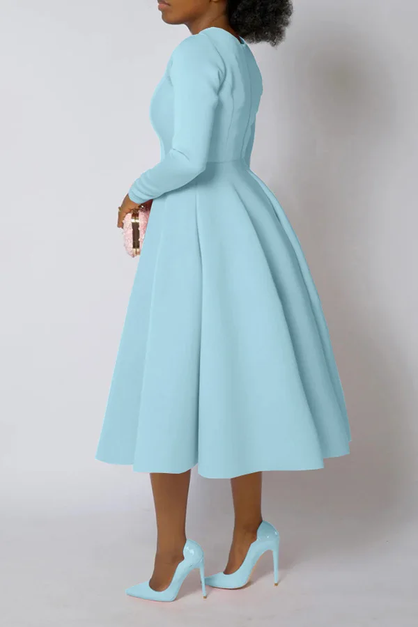 CM.YAYA Women O-neck Long Sleeve Knee Length Dress 2024 Fashion Africa Street Vestidos Sexy Party Evening Chic Big Swing Dresses