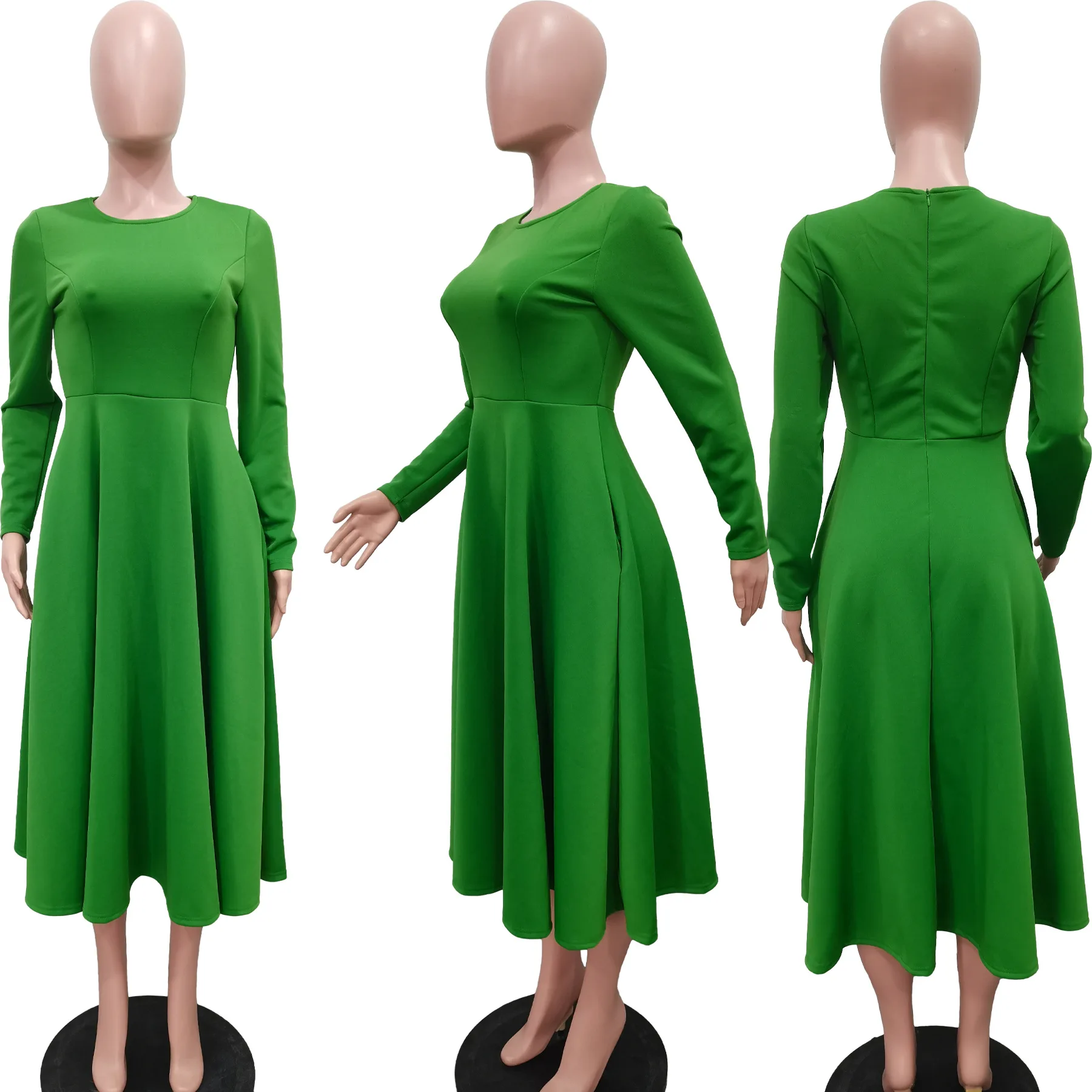 CM.YAYA Women O-neck Long Sleeve Knee Length Dress 2024 Fashion Africa Street Vestidos Sexy Party Evening Chic Big Swing Dresses