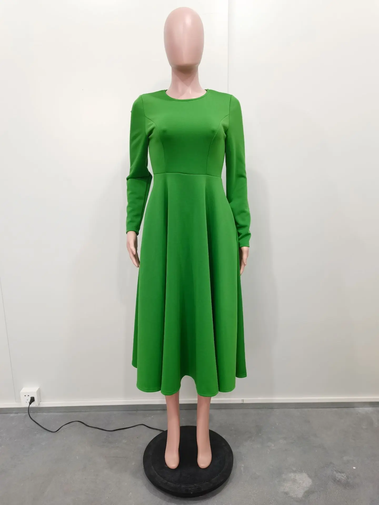 CM.YAYA Women O-neck Long Sleeve Knee Length Dress 2024 Fashion Africa Street Vestidos Sexy Party Evening Chic Big Swing Dresses