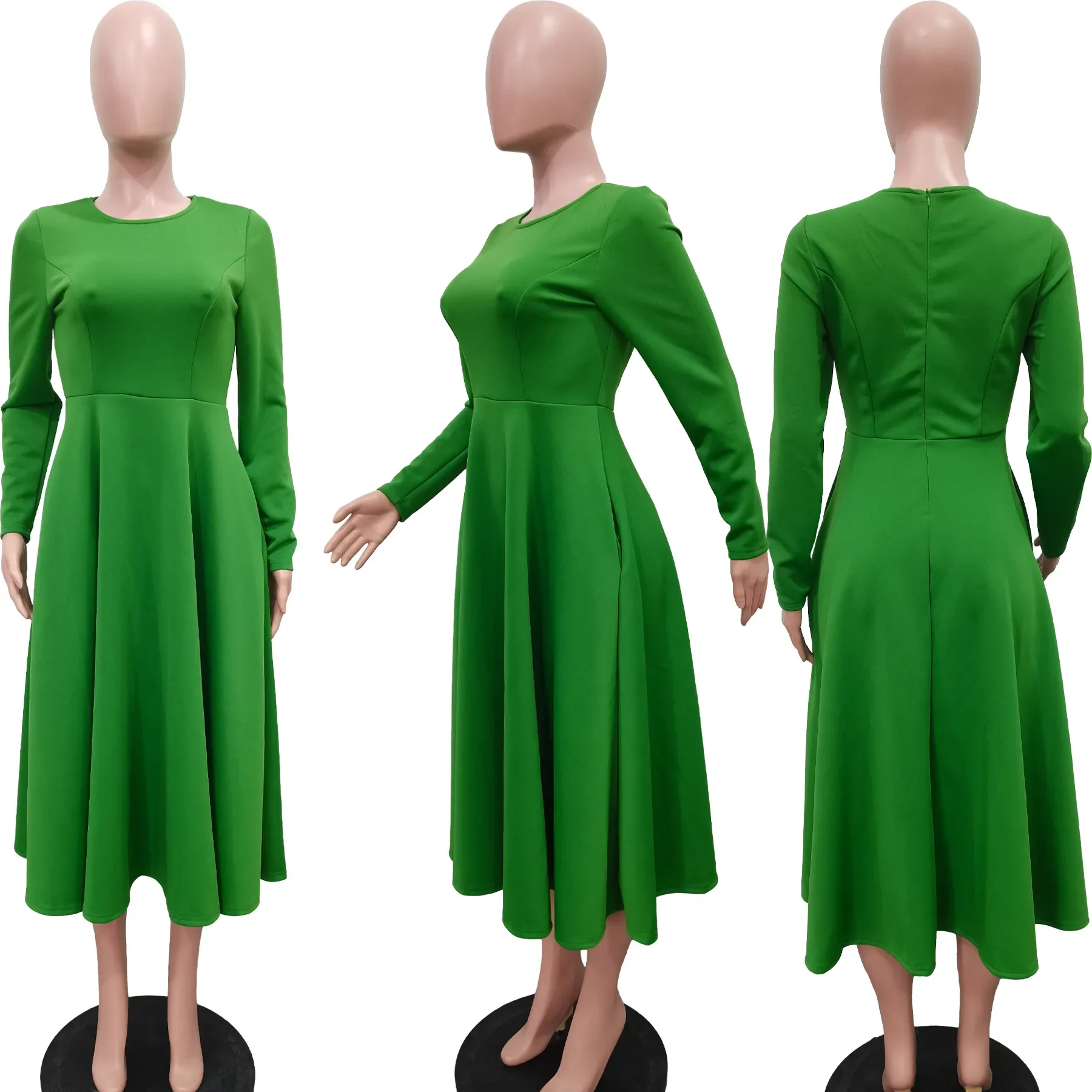 CM.YAYA Women O-neck Long Sleeve Knee Length Dress 2024 Fashion Africa Street Vestidos Sexy Party Evening Chic Big Swing Dresses