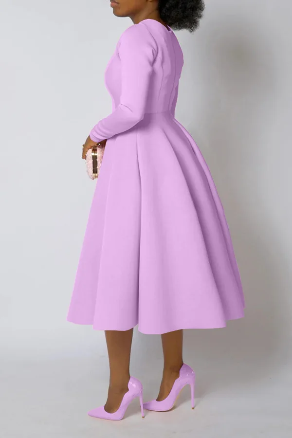 CM.YAYA Women O-neck Long Sleeve Knee Length Dress 2024 Fashion Africa Street Vestidos Sexy Party Evening Chic Big Swing Dresses