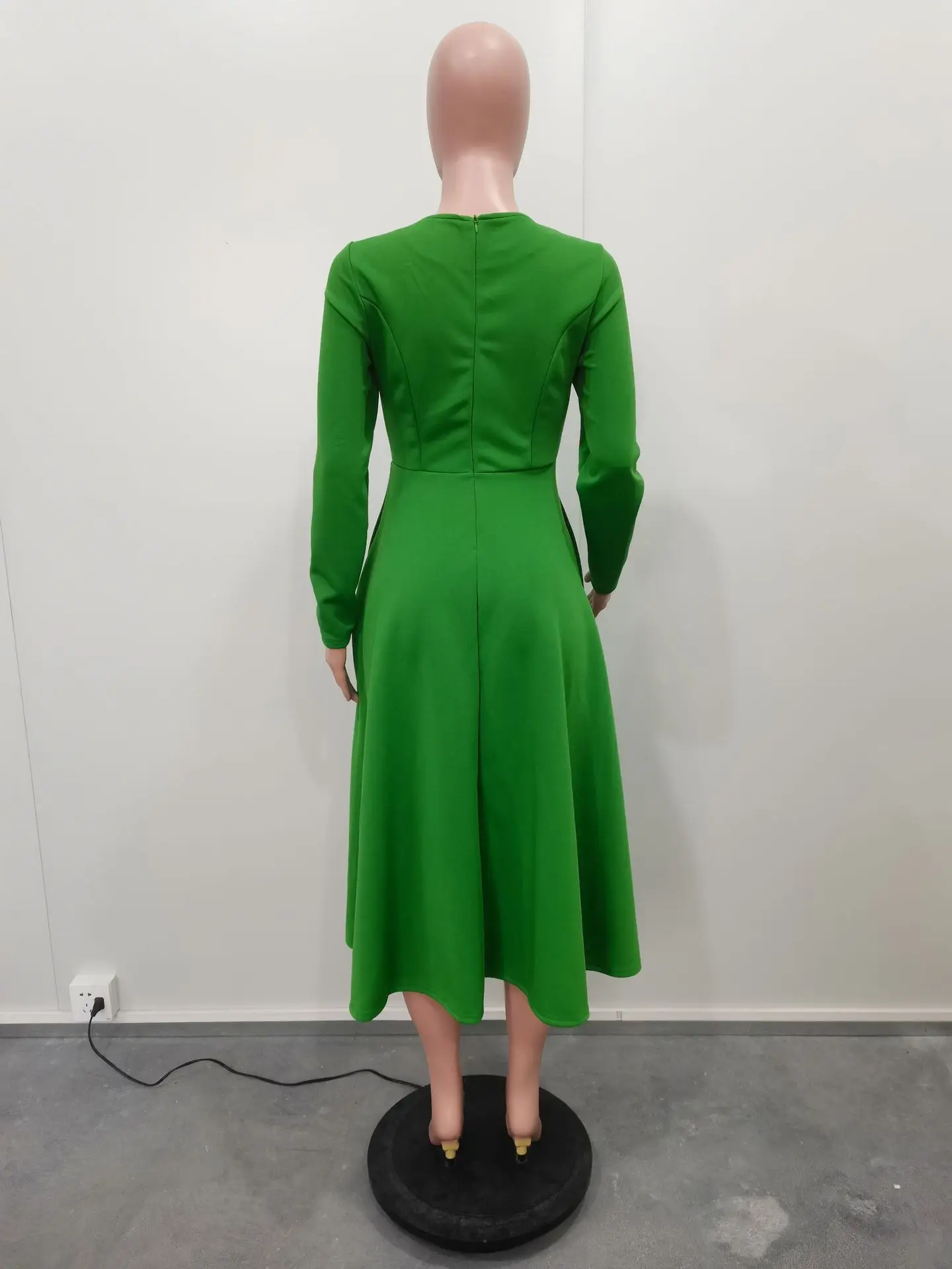 CM.YAYA Women O-neck Long Sleeve Knee Length Dress 2024 Fashion Africa Street Vestidos Sexy Party Evening Chic Big Swing Dresses