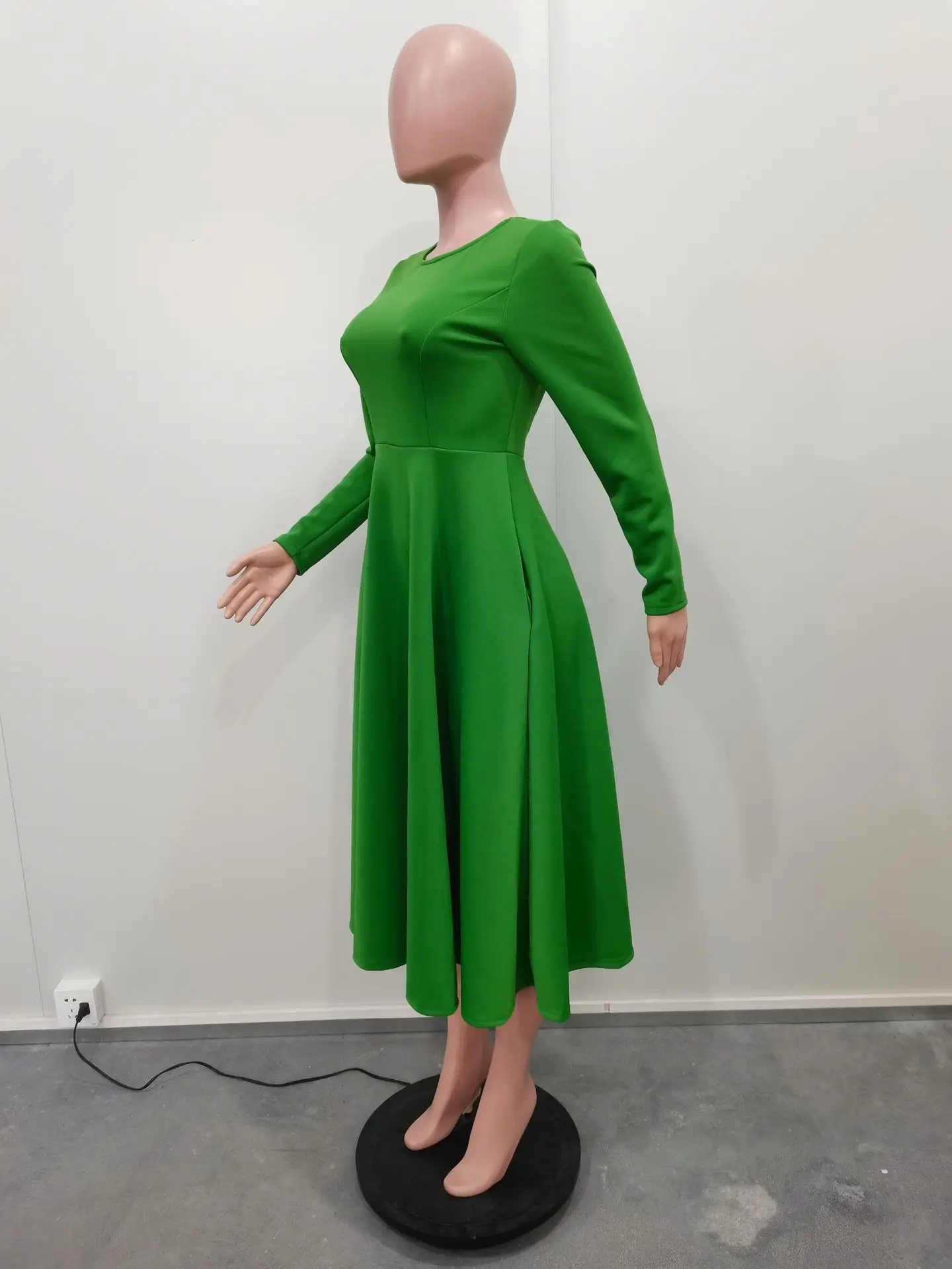 CM.YAYA Women O-neck Long Sleeve Knee Length Dress 2024 Fashion Africa Street Vestidos Sexy Party Evening Chic Big Swing Dresses