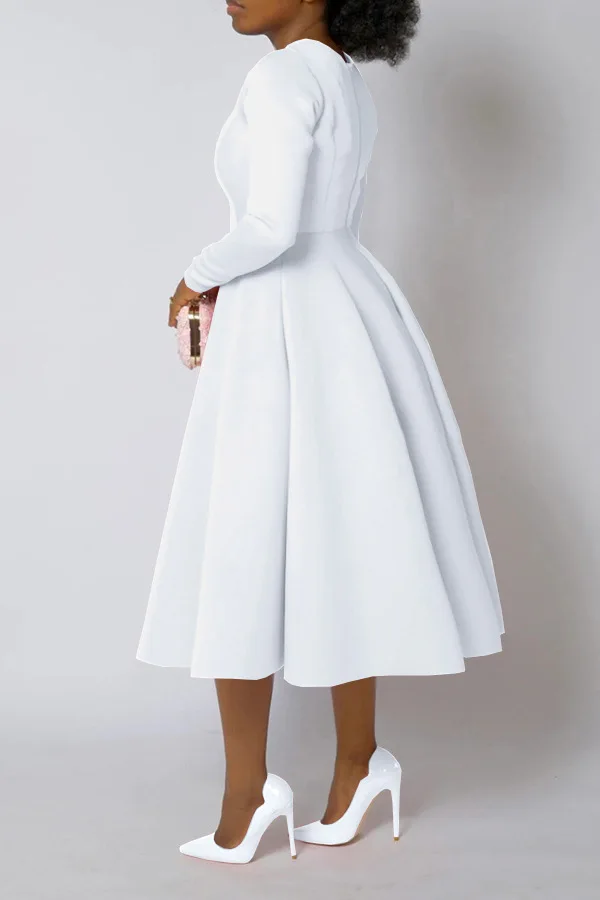 CM.YAYA Women O-neck Long Sleeve Knee Length Dress 2024 Fashion Africa Street Vestidos Sexy Party Evening Chic Big Swing Dresses