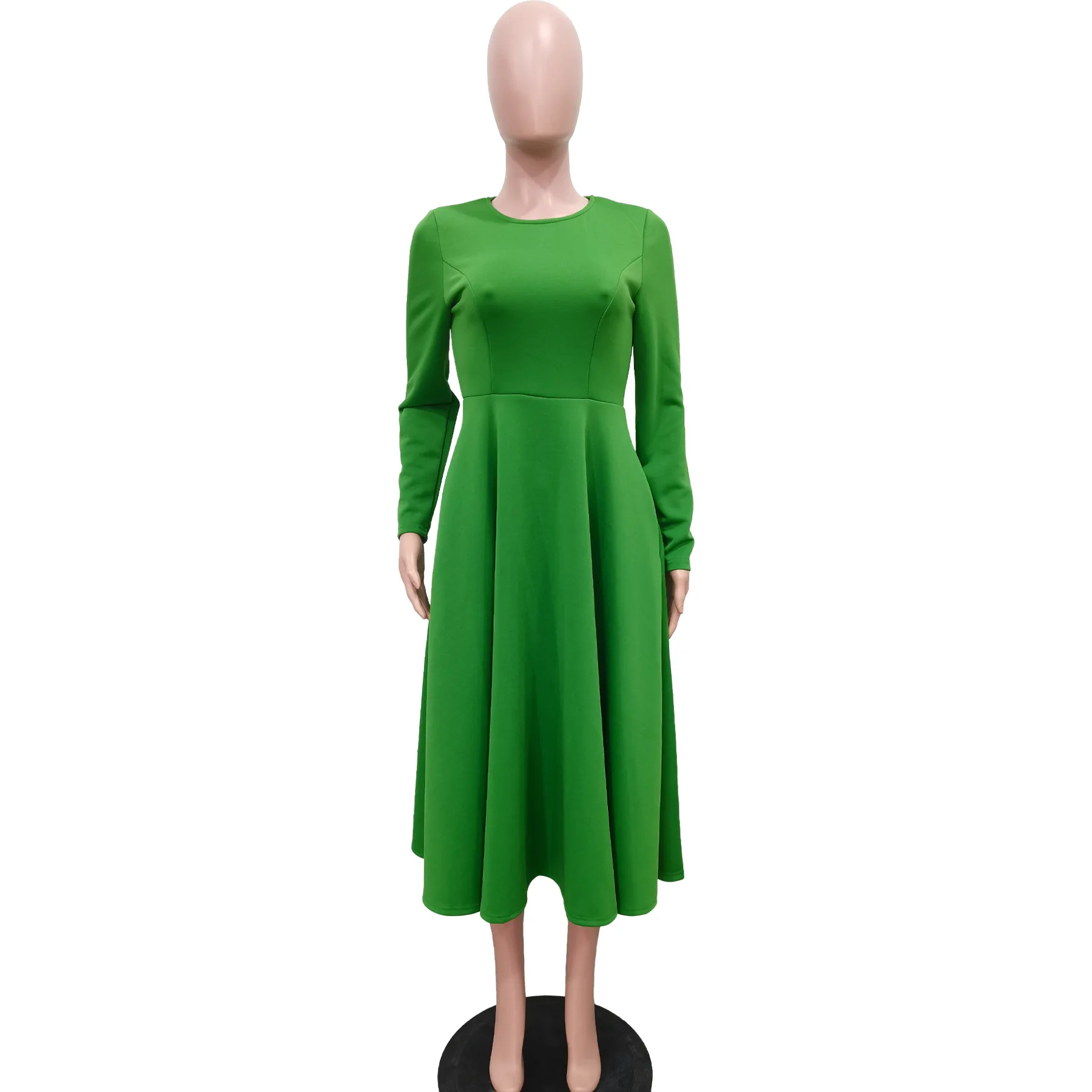 CM.YAYA Women O-neck Long Sleeve Knee Length Dress 2024 Fashion Africa Street Vestidos Sexy Party Evening Chic Big Swing Dresses