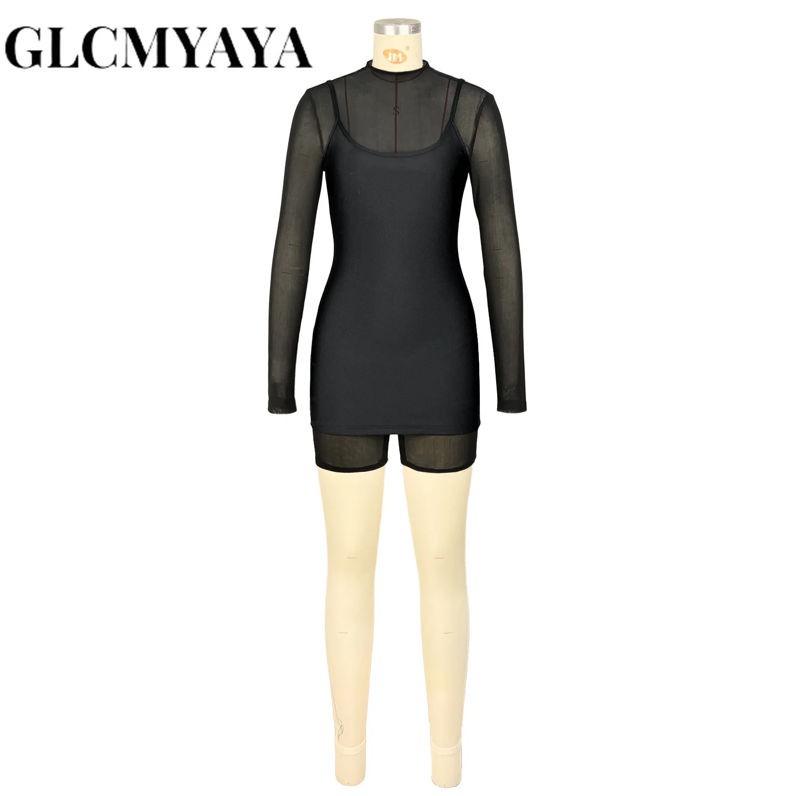 GLCMYAYA Fashion Women's Set Full Sleeve Playsuits and Strap Dress 2026 Fall Active Street Two 2 Piece Sets Outfit Tracksuit