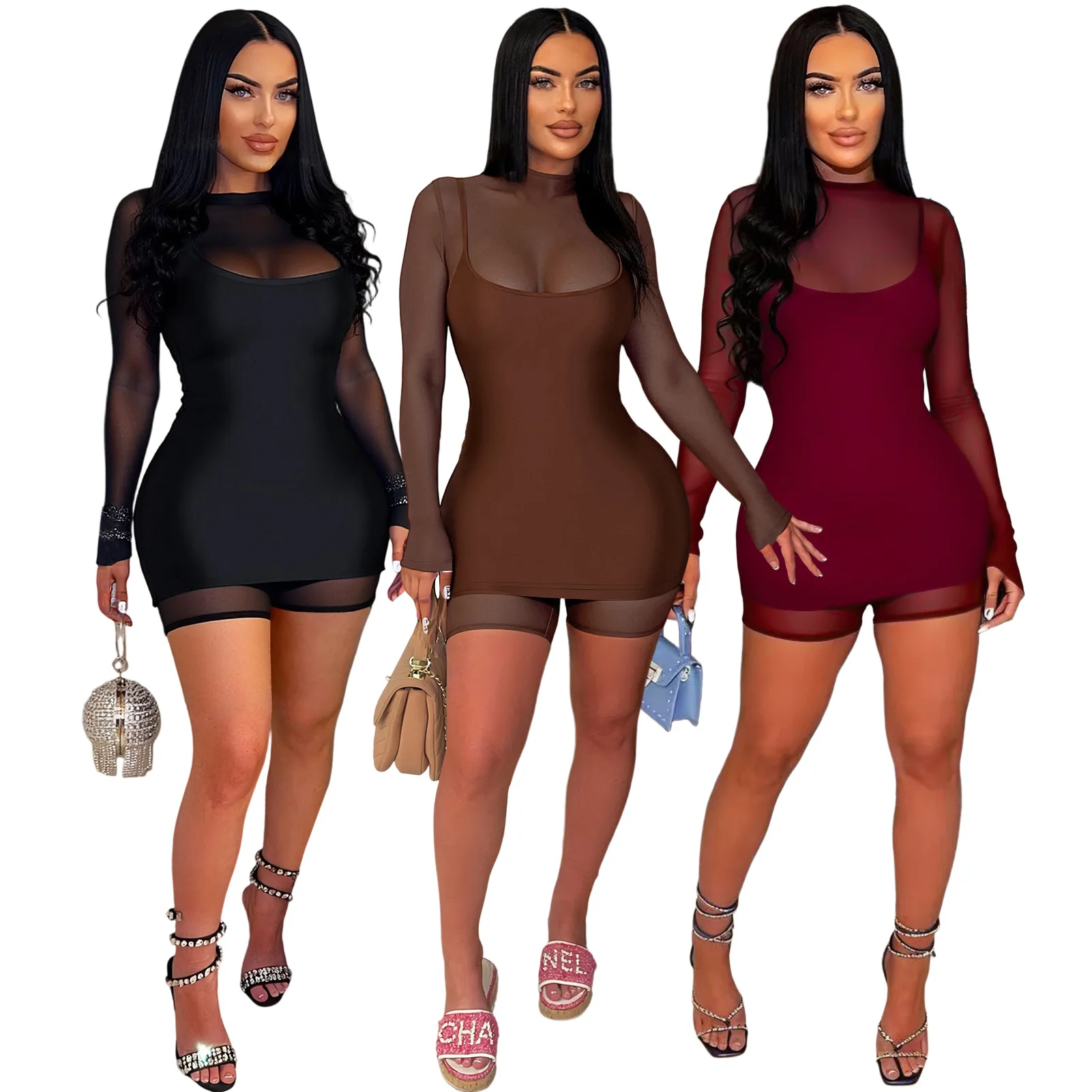 GLCMYAYA Fashion Women's Set Full Sleeve Playsuits and Strap Dress 2026 Fall Active Street Two 2 Piece Sets Outfit Tracksuit