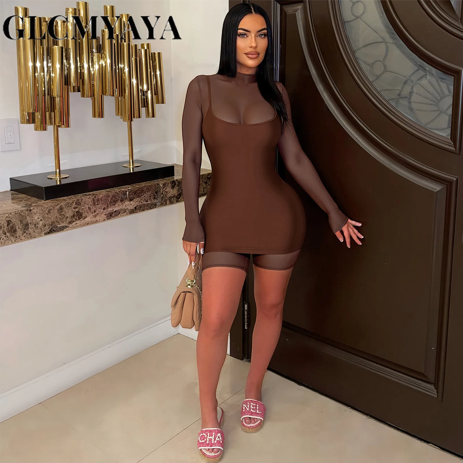 GLCMYAYA Fashion Women's Set Full Sleeve Playsuits and Strap Dress 2026 Fall Active Street Two 2 Piece Sets Outfit Tracksuit