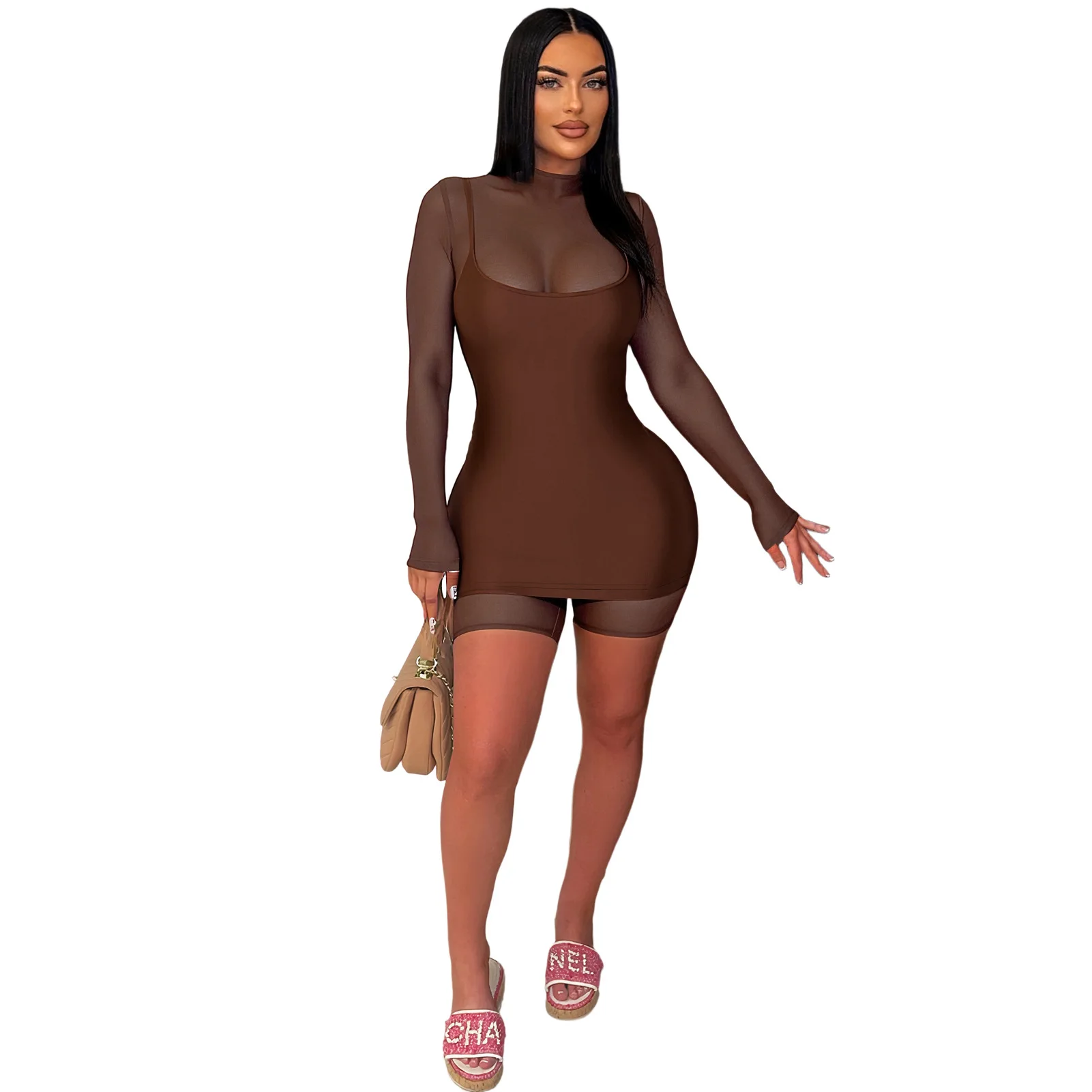 GLCMYAYA Fashion Women's Set Full Sleeve Playsuits and Strap Dress 2026 Fall Active Street Two 2 Piece Sets Outfit Tracksuit