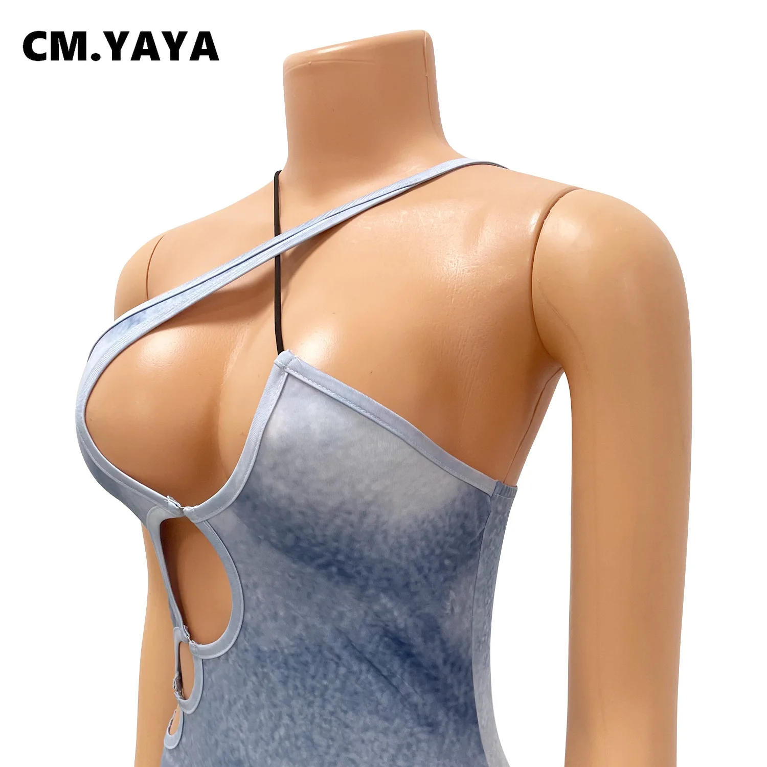 CM.YAYA 2024 Summer Sleeveless Halter Fake Denim Print Women Dress Hollow Out Night Club Party Street Long Maxi Dresses Vestidos CM.YAYA 2024 Summer Sleeveless Halter Fake Denim Print Women Dress Hollow Out Night Club Party Street Long Maxi Dresses Vestidos