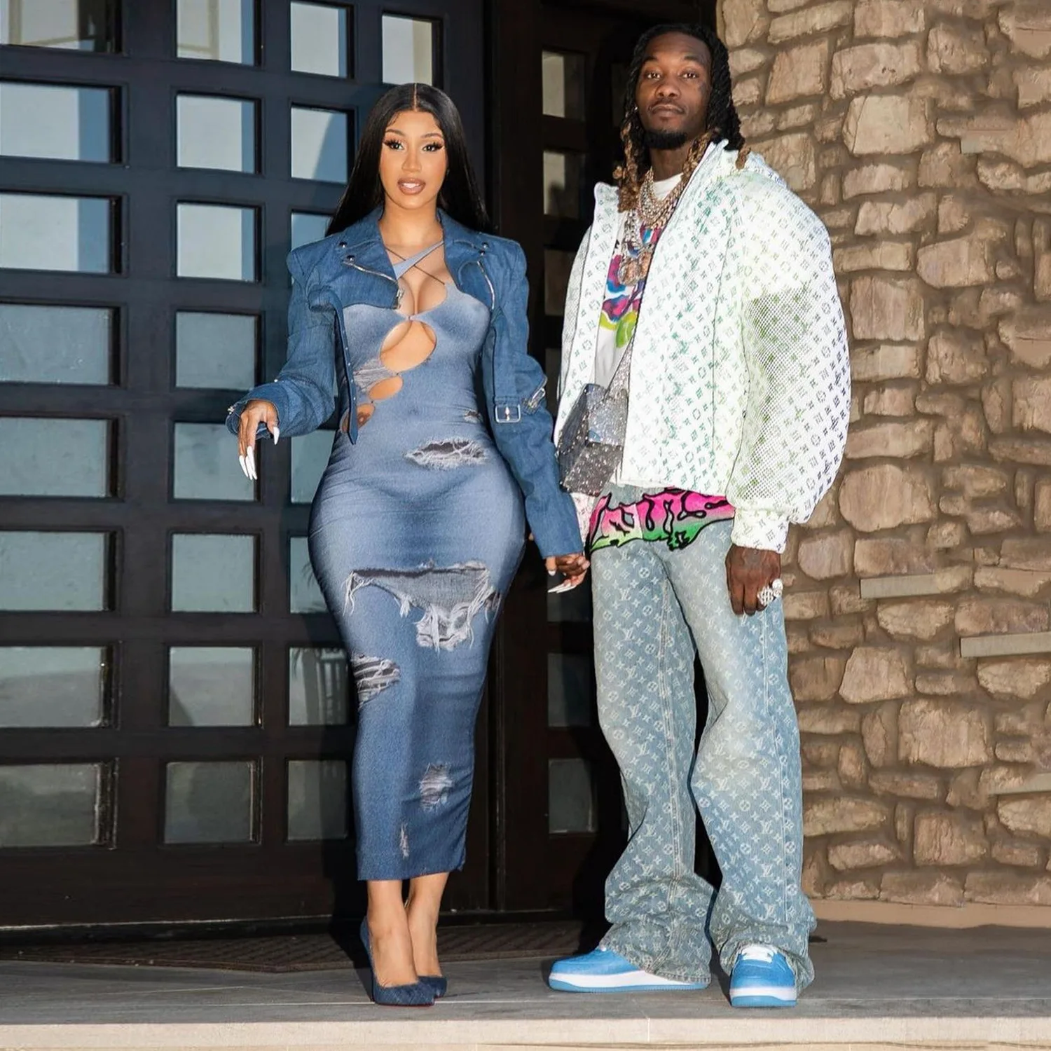 CM.YAYA 2024 Summer Sleeveless Halter Fake Denim Print Women Dress Hollow Out Night Club Party Street Long Maxi Dresses Vestidos