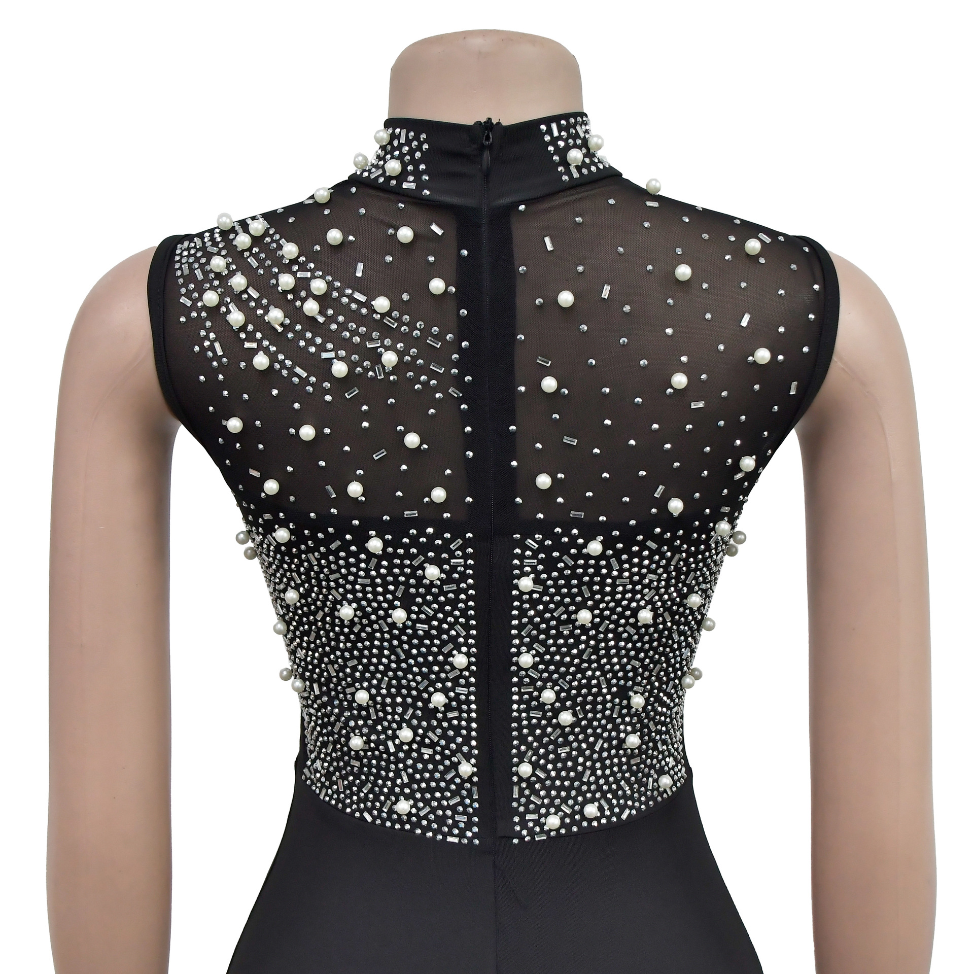 CM.YAYA Women Sleeveless Diamonds Hot Rhinestones High Side Split Mermaid Maxi Long Dress 2024 Even Sexy Party Dresses Vestidos