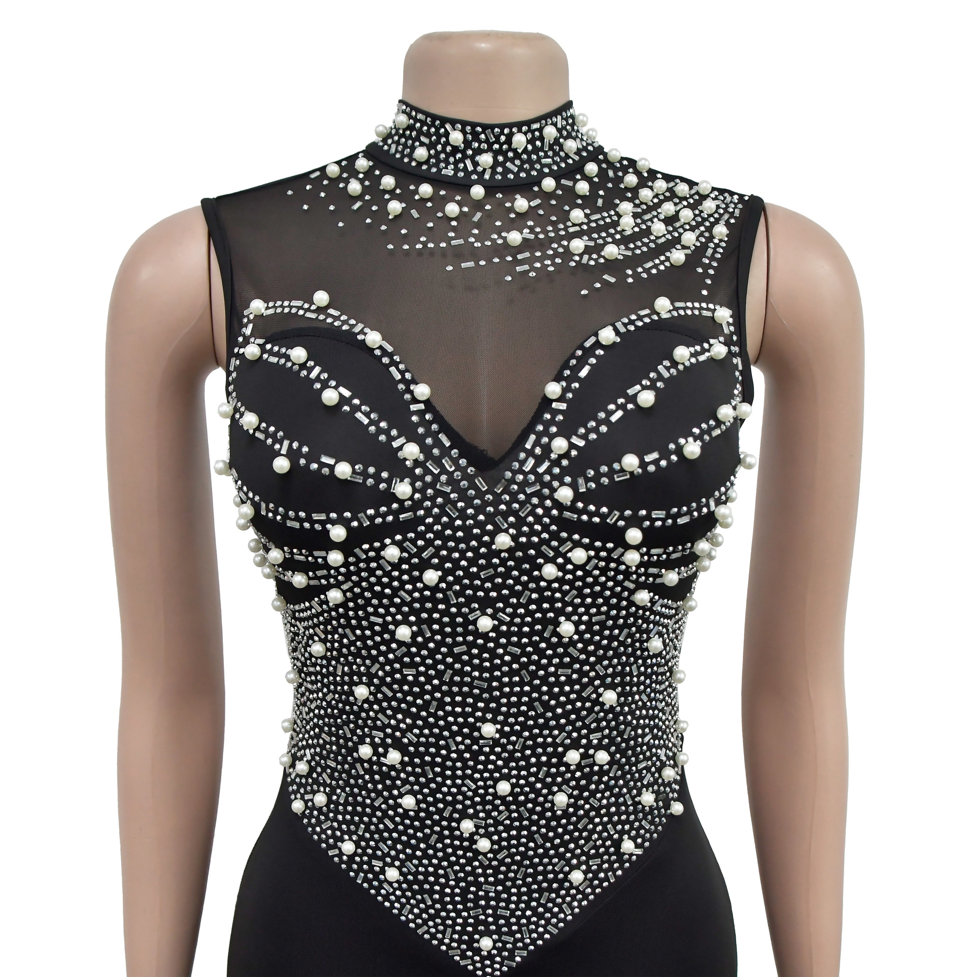 CM.YAYA Women Sleeveless Diamonds Hot Rhinestones High Side Split Mermaid Maxi Long Dress 2024 Even Sexy Party Dresses Vestidos