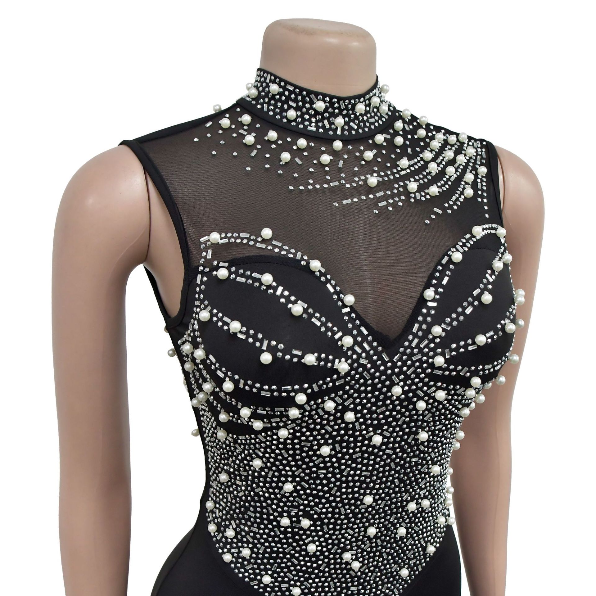 CM.YAYA Women Sleeveless Diamonds Hot Rhinestones High Side Split Mermaid Maxi Long Dress 2024 Even Sexy Party Dresses Vestidos