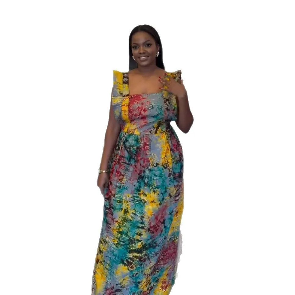 CM.YAYA Elegant Women Tie Dye Print Ruffles Sleeveless Floor-Length Long Dress African Evening Beach Party Birthday Sexy Dresses CM.YAYA Elegant Women Tie Dye Print Ruffles Sleeveless Floor-Length Long Dress African Evening Beach Party Birthday Sexy Dresses
