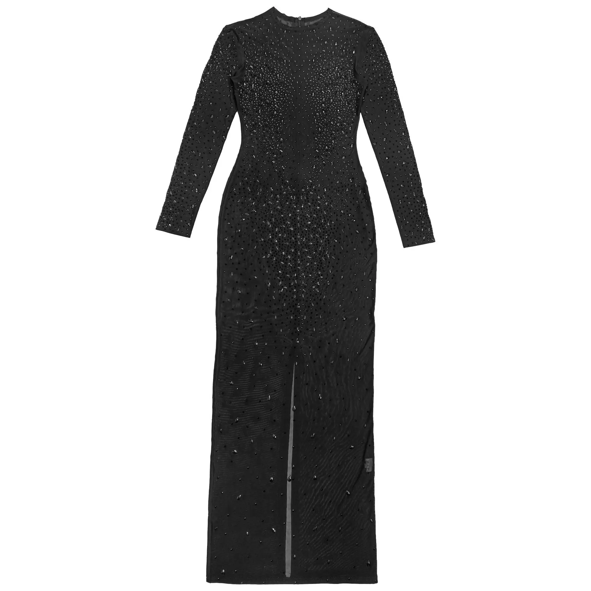 CM.YAYA Women O-neck Long Sleeve Mesh Diamonds Hot Rhinestones Long Dress 2026 Birthday Bodycon Mermaid Maxi Dresses Vestidos