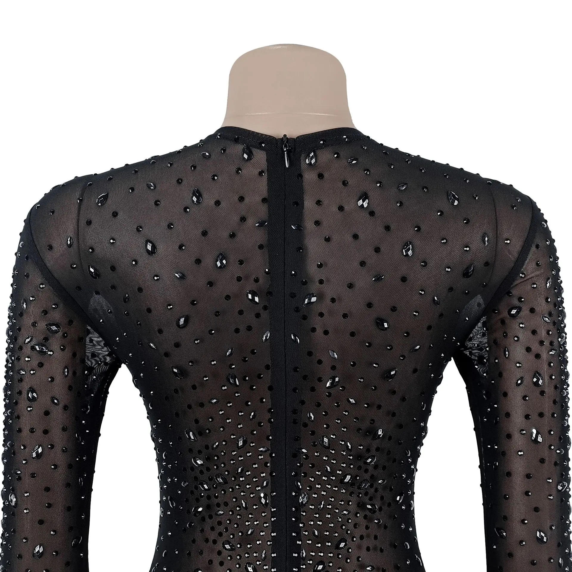 CM.YAYA Women O-neck Long Sleeve Mesh Diamonds Hot Rhinestones Long Dress 2026 Birthday Bodycon Mermaid Maxi Dresses Vestidos