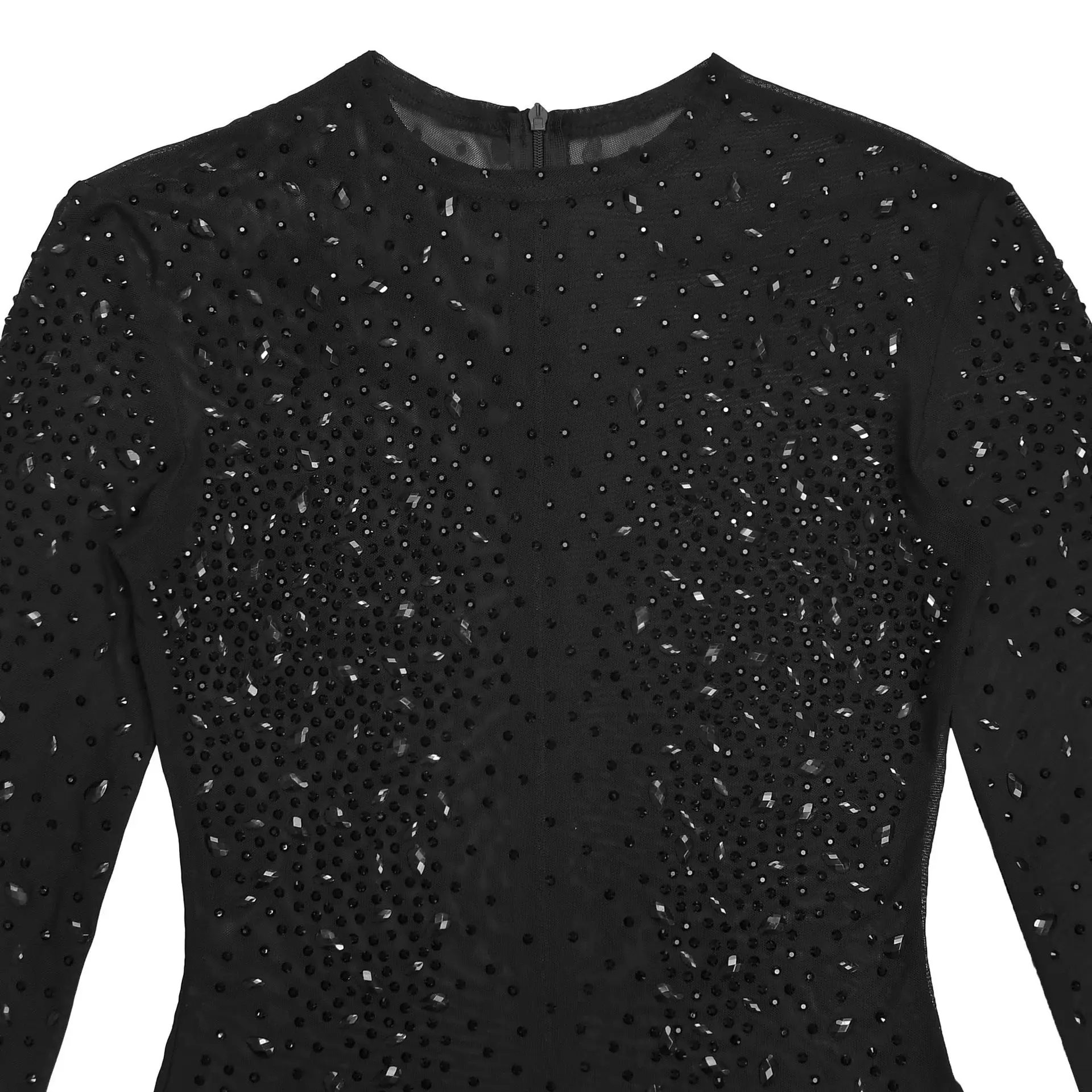 CM.YAYA Women O-neck Long Sleeve Mesh Diamonds Hot Rhinestones Long Dress 2026 Birthday Bodycon Mermaid Maxi Dresses Vestidos