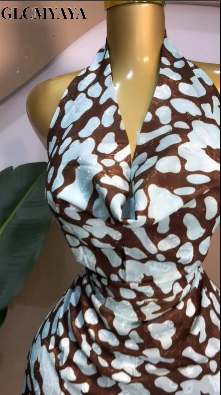 CM.YAYA Women Sleeveless Tie Dye Printed Halter Pile Collar A-line Mini Dress Sexy Street Birthday Party Evening Trendy Dresses