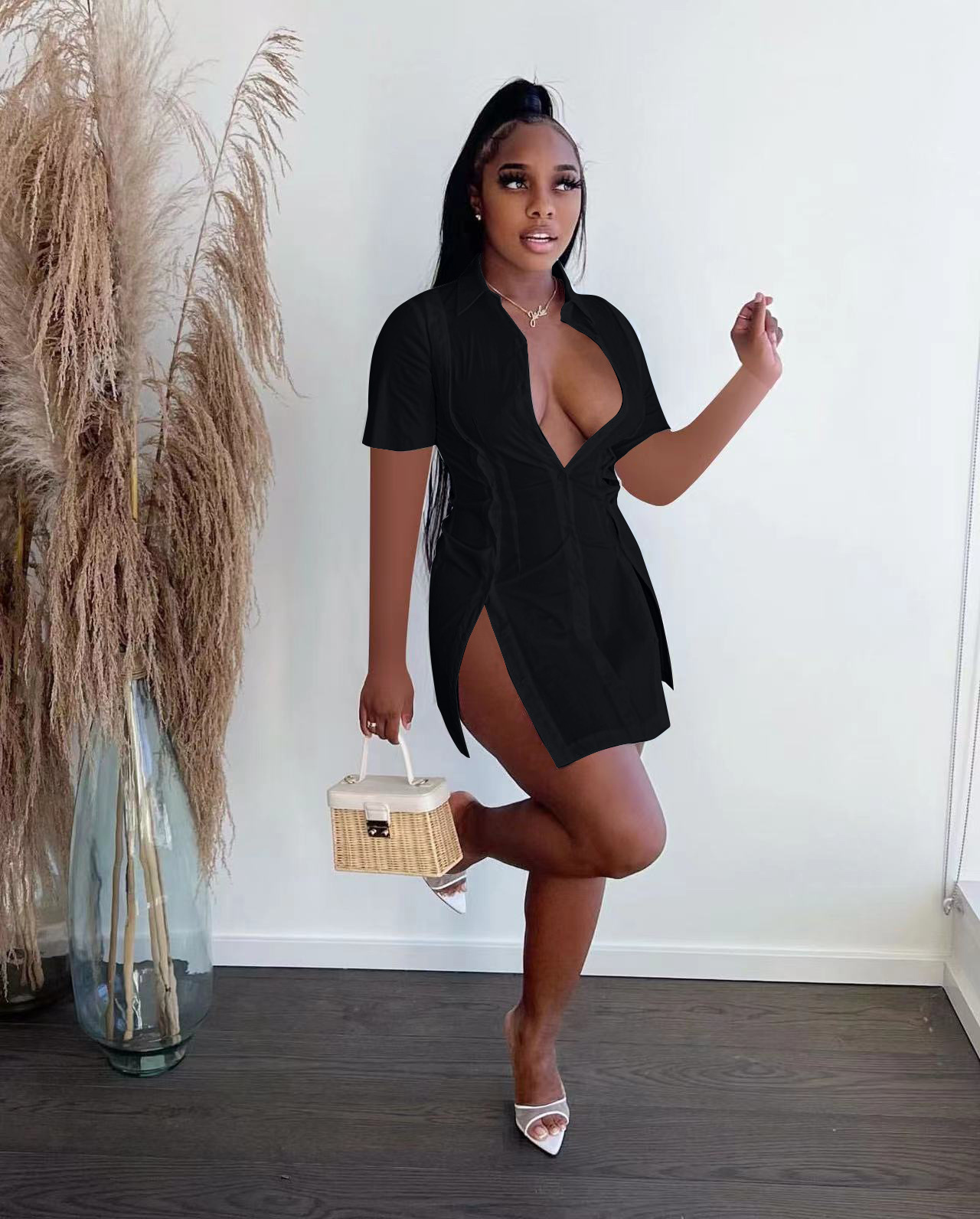 CM.YAYA Women Single Breasted Turn-down Neck Shirt Style A-line Bodycon Long Sleeve Dress 2022 New