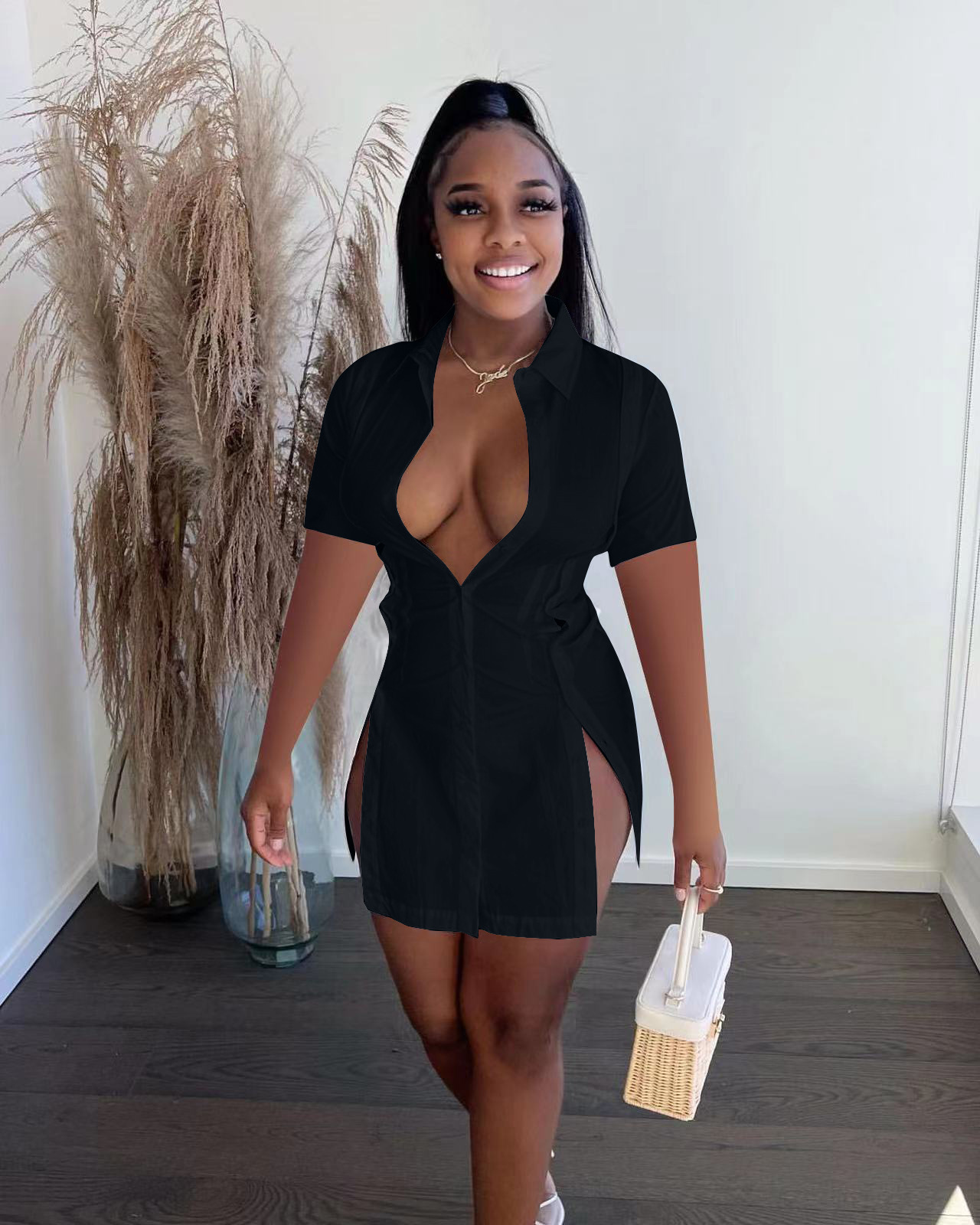 CM.YAYA Women Single Breasted Turn-down Neck Shirt Style A-line Bodycon Long Sleeve Dress 2022 New