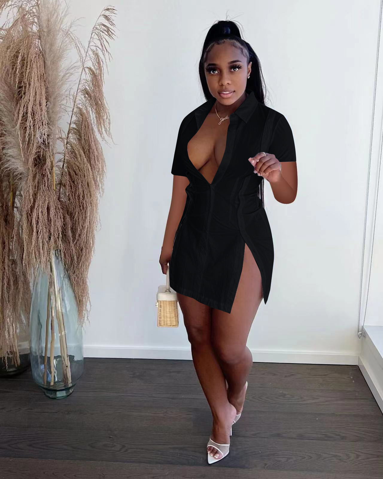 CM.YAYA Women Single Breasted Turn-down Neck Shirt Style A-line Bodycon Long Sleeve Dress 2022 New