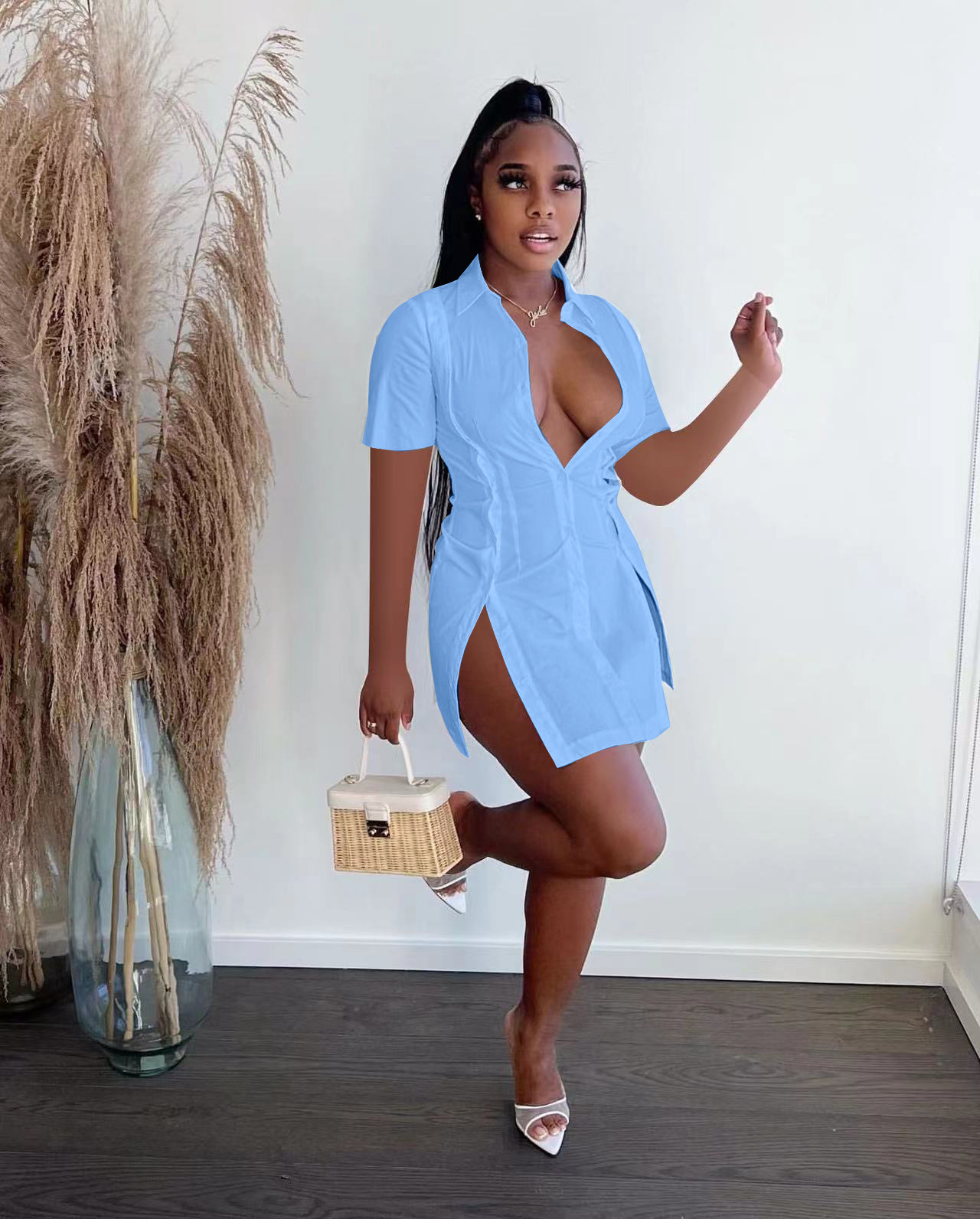 CM.YAYA Women Single Breasted Turn-down Neck Shirt Style A-line Bodycon Long Sleeve Dress 2022 New