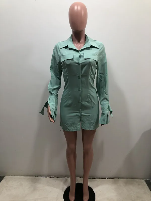 CM.YAYA Women Single Breasted Turn-down Neck Shirt Style A-line Bodycon Long Sleeve Dress 2022 New