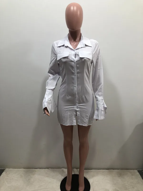 CM.YAYA Women Single Breasted Turn-down Neck Shirt Style A-line Bodycon Long Sleeve Dress 2022 New