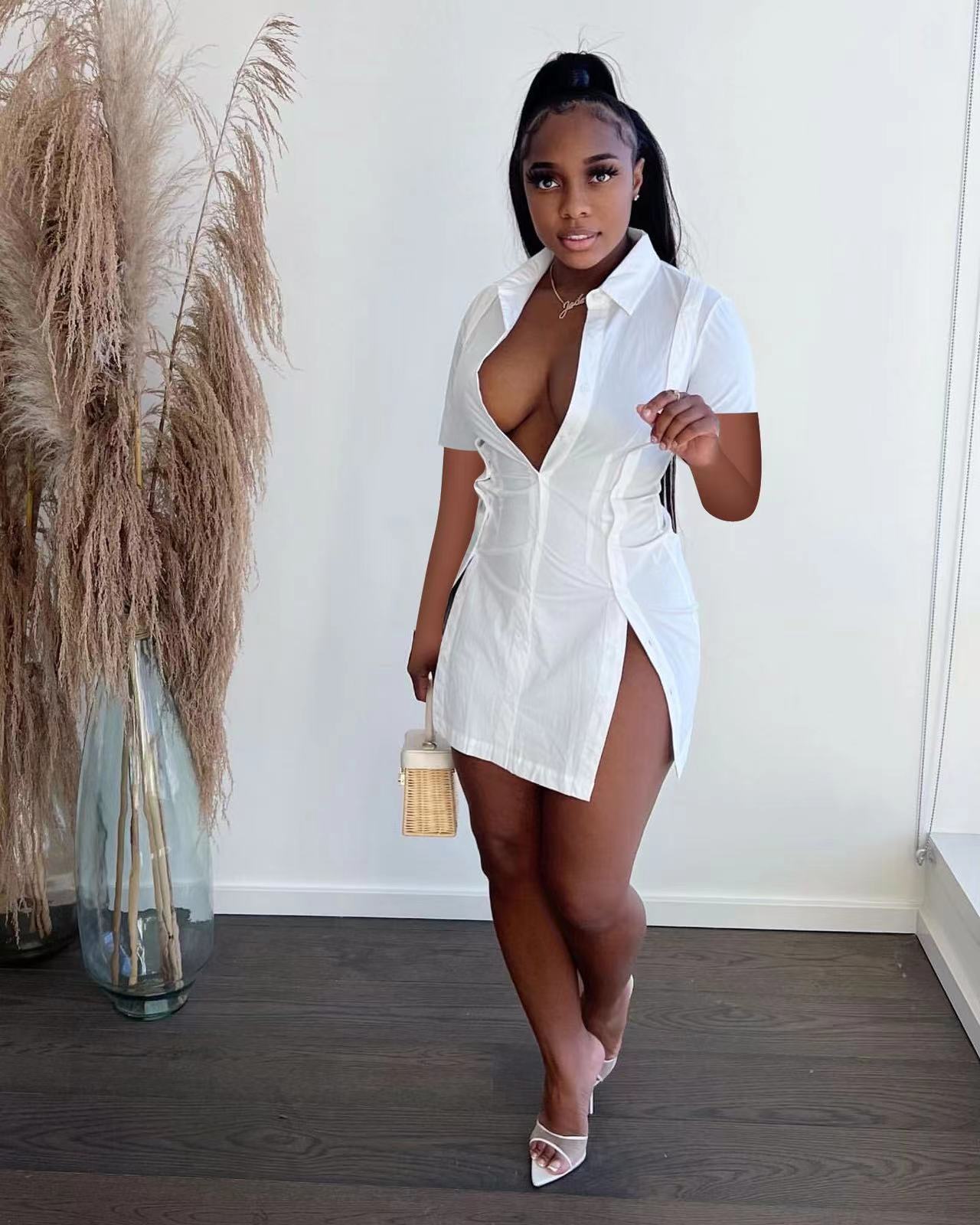 CM.YAYA Women Single Breasted Turn-down Neck Shirt Style A-line Bodycon Long Sleeve Dress 2022 New