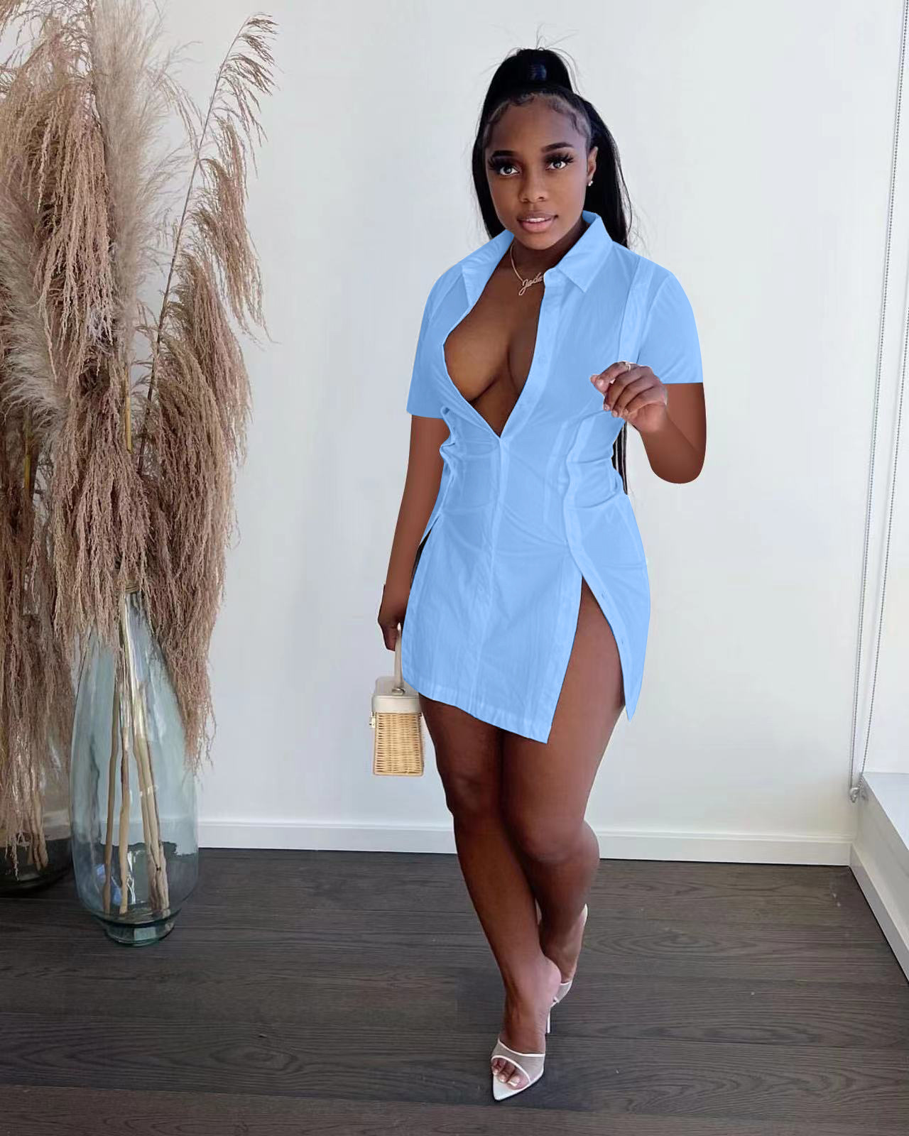 CM.YAYA Women Single Breasted Turn-down Neck Shirt Style A-line Bodycon Long Sleeve Dress 2022 New