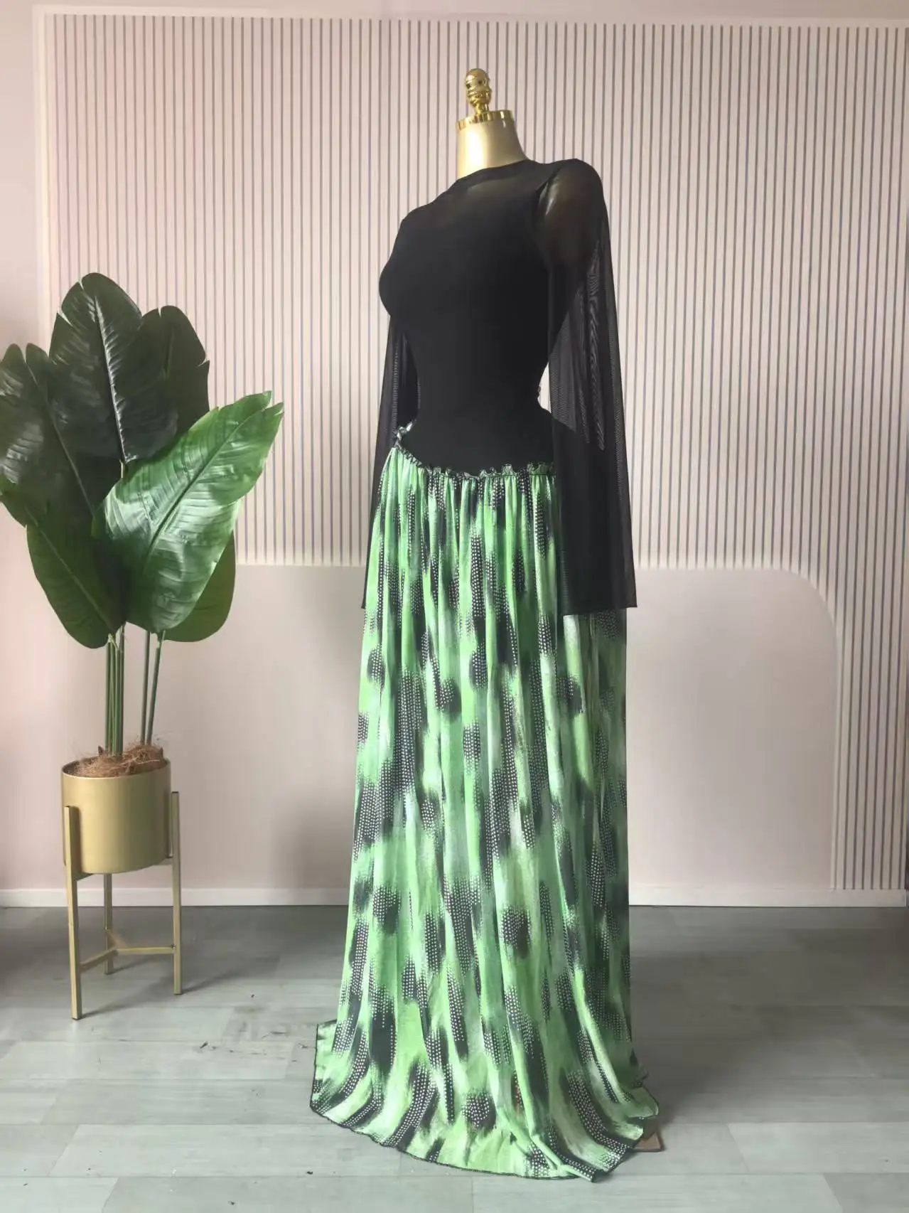 GLCMYAYA 2026 Women Mesh Print Full Sleeve O-neck Elegant Long Dress Fall Birthday Holiday Evening Sexy Party Dresses Vestidos