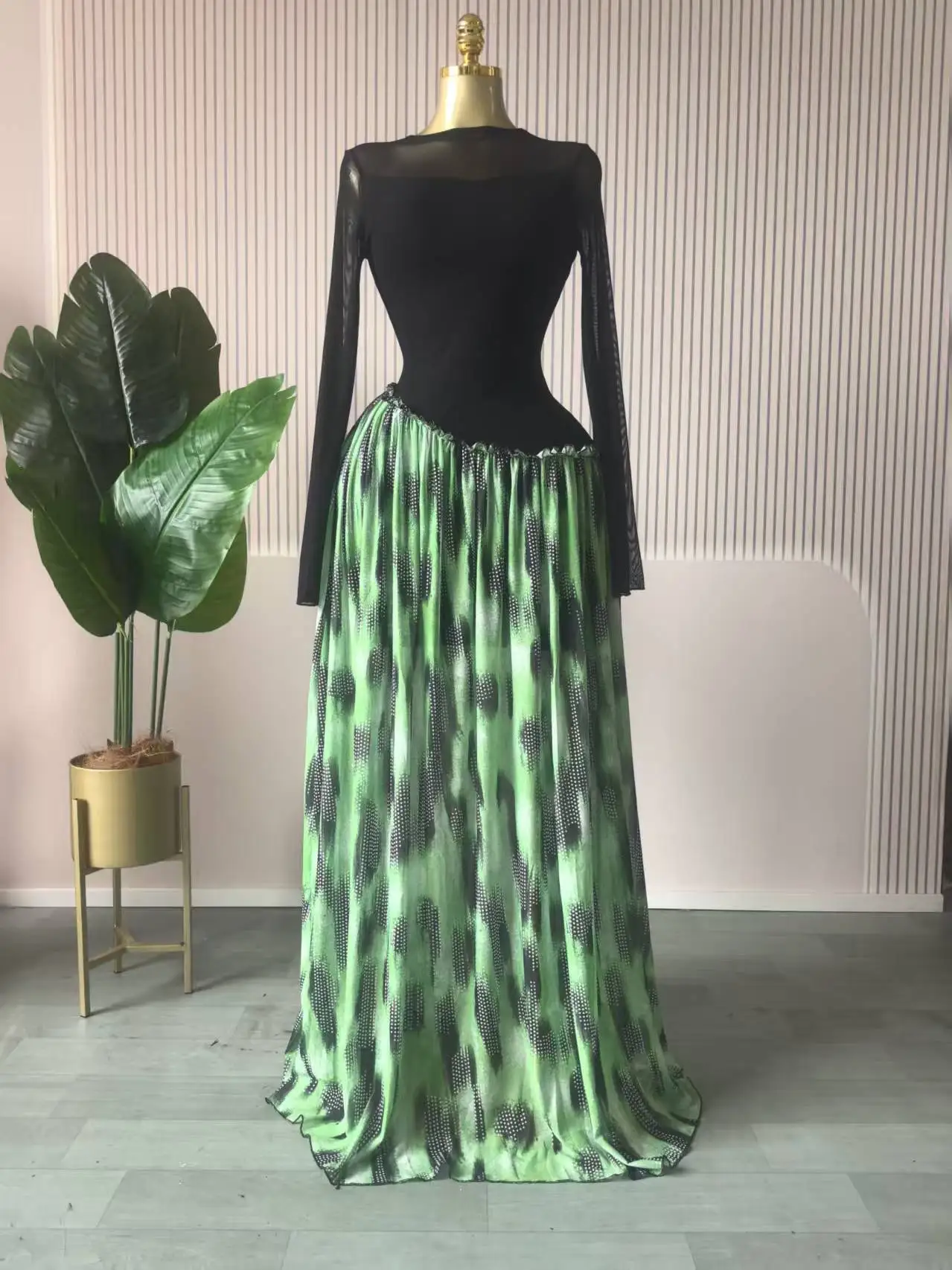 GLCMYAYA 2026 Women Mesh Print Full Sleeve O-neck Elegant Long Dress Fall Birthday Holiday Evening Sexy Party Dresses Vestidos